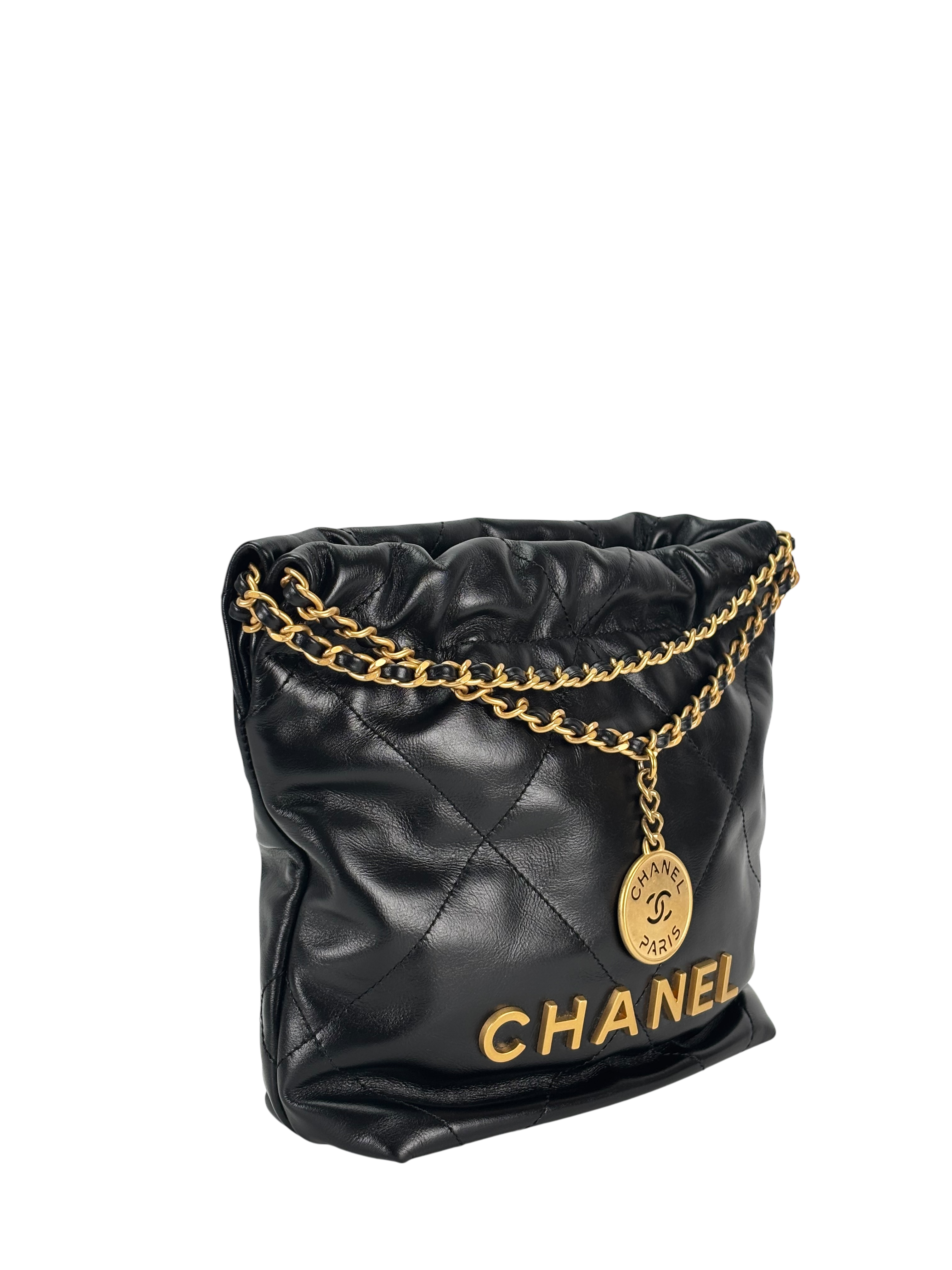CHANEL - 22 Mini Bag Black Calfskin Gold Hardware