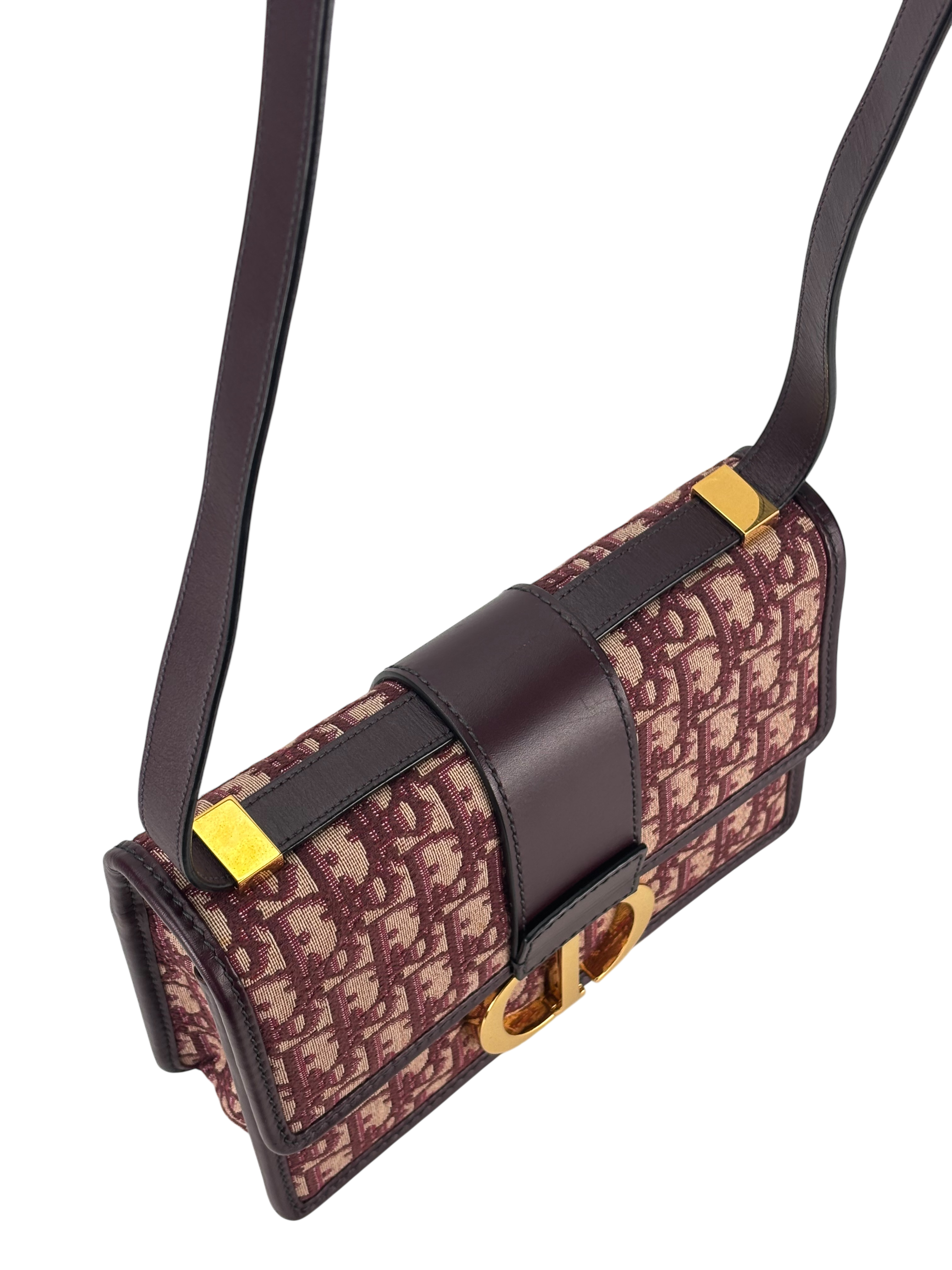 CHRISTIAN DIOR - Red Canvas Oblique Montaigne Flap Bag Burgundy