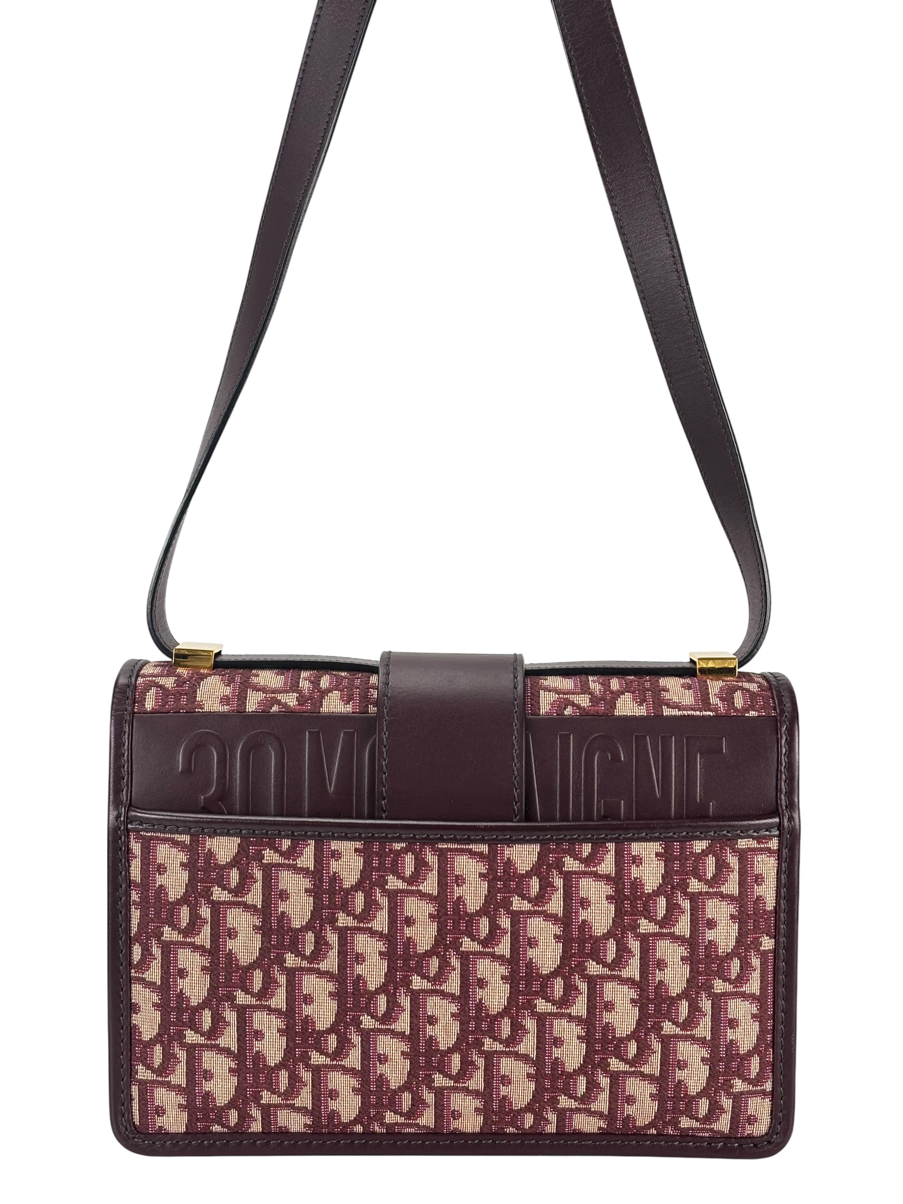 CHRISTIAN DIOR - Red Canvas Oblique Montaigne Flap Bag Burgundy