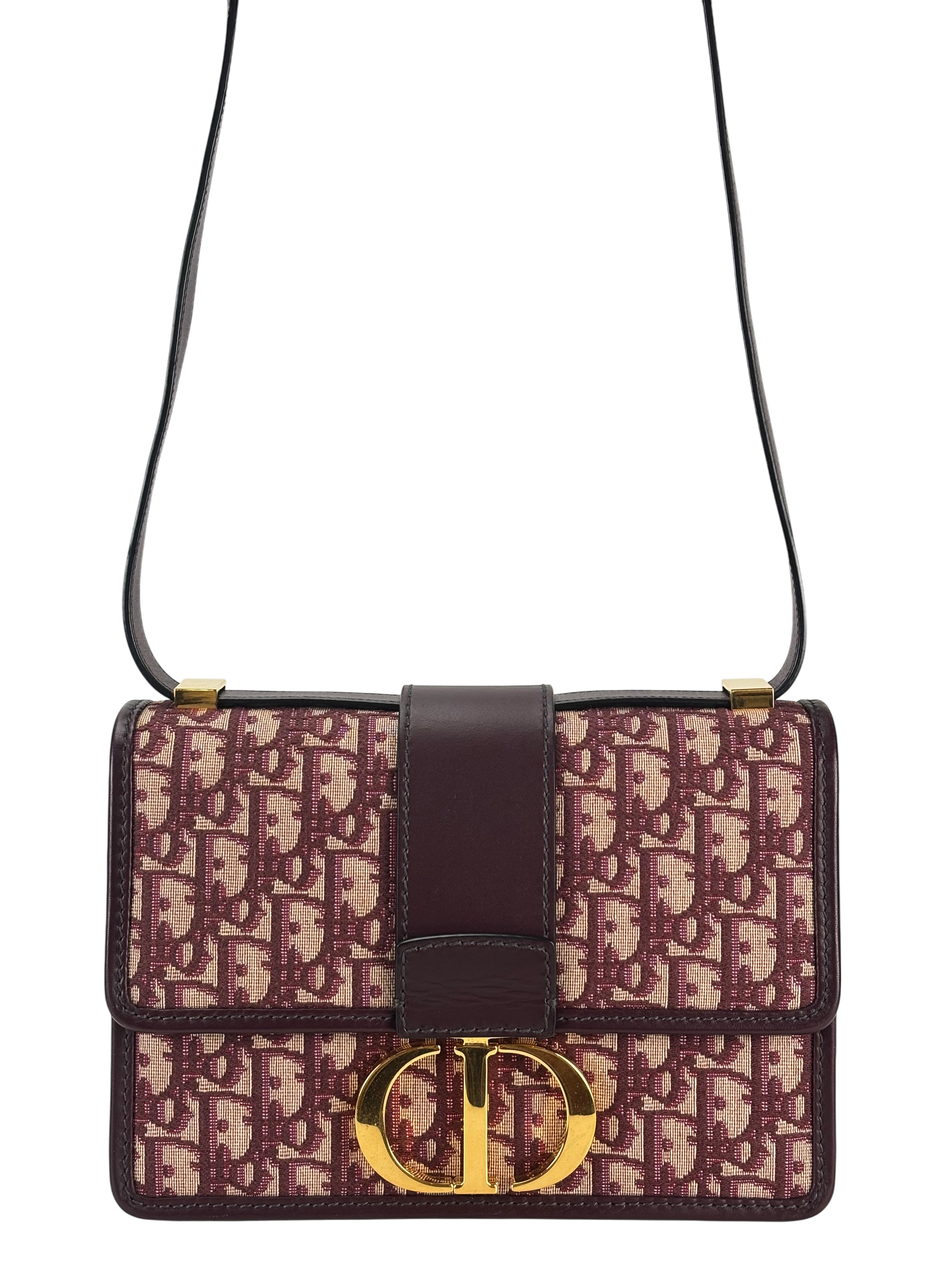 CHRISTIAN DIOR - Red Canvas Oblique Montaigne Flap Bag Burgundy