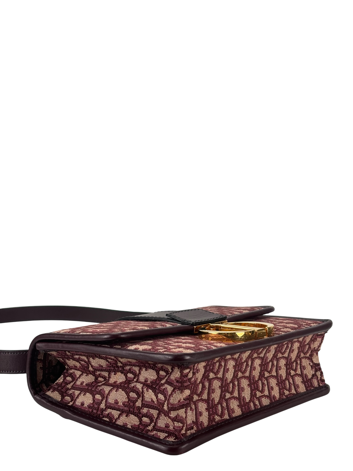 CHRISTIAN DIOR - Red Canvas Oblique Montaigne Flap Bag Burgundy