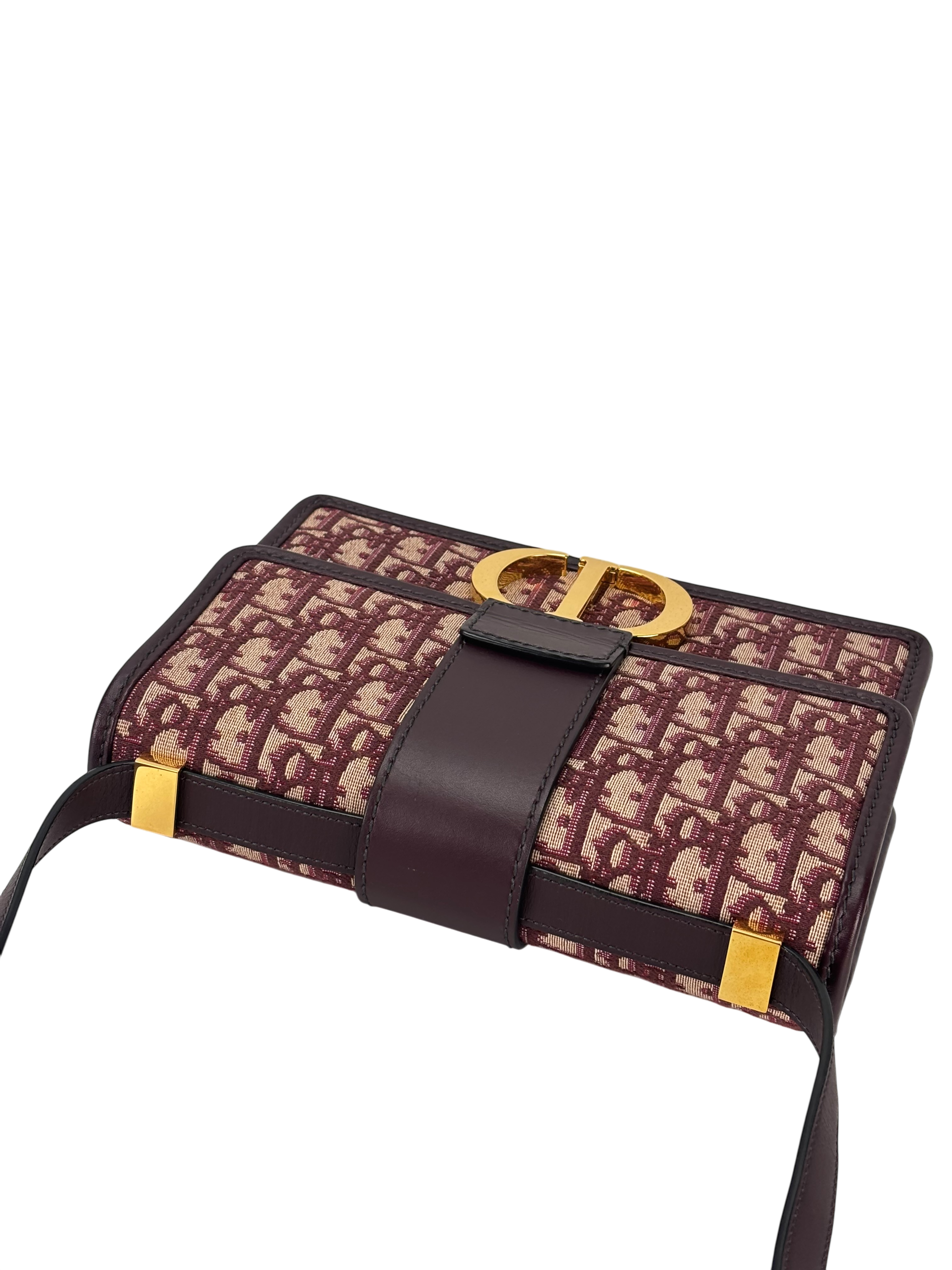 CHRISTIAN DIOR - Red Canvas Oblique Montaigne Flap Bag Burgundy