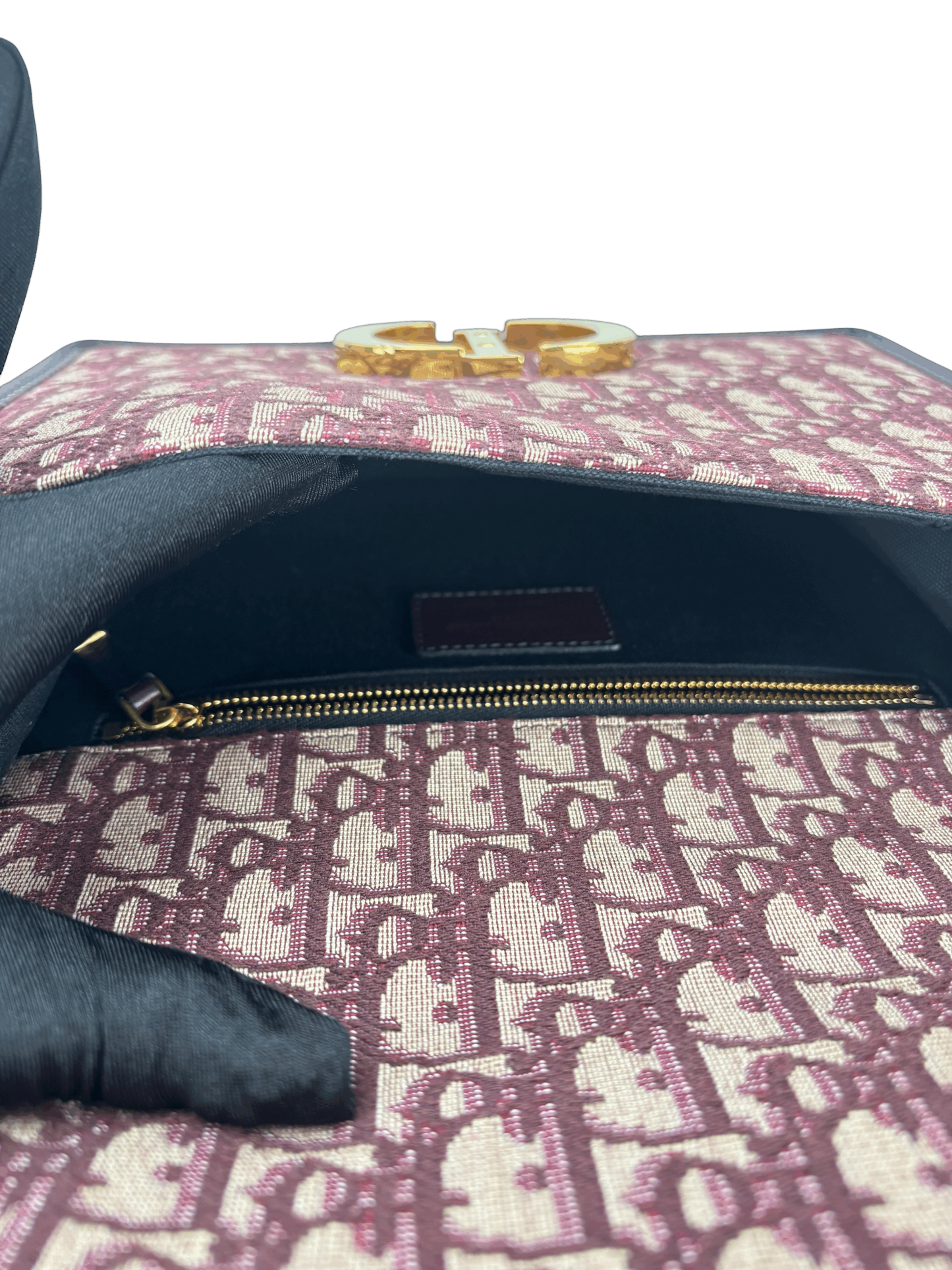 CHRISTIAN DIOR - Red Canvas Oblique Montaigne Flap Bag Burgundy