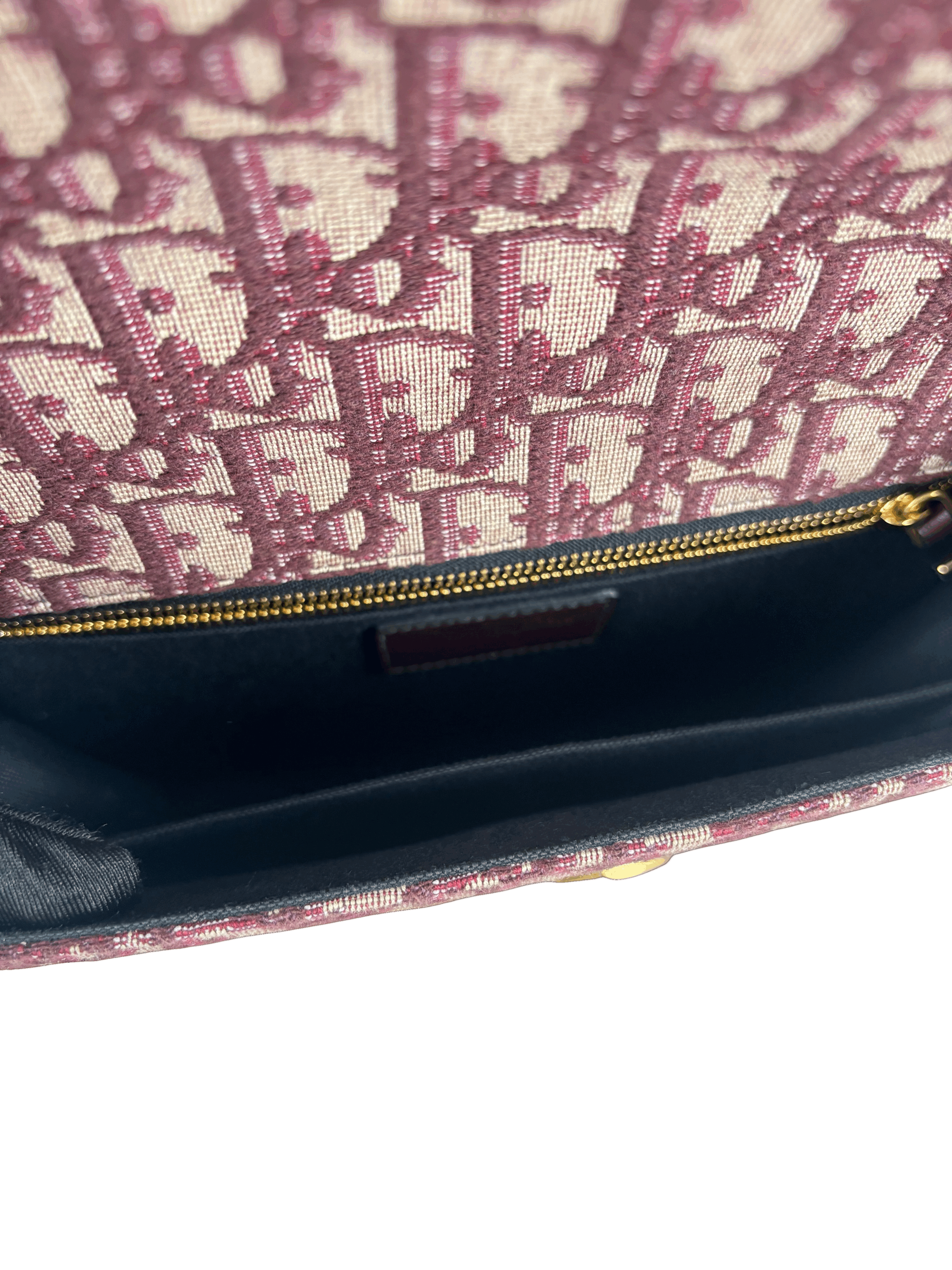 CHRISTIAN DIOR - Red Canvas Oblique Montaigne Flap Bag Burgundy