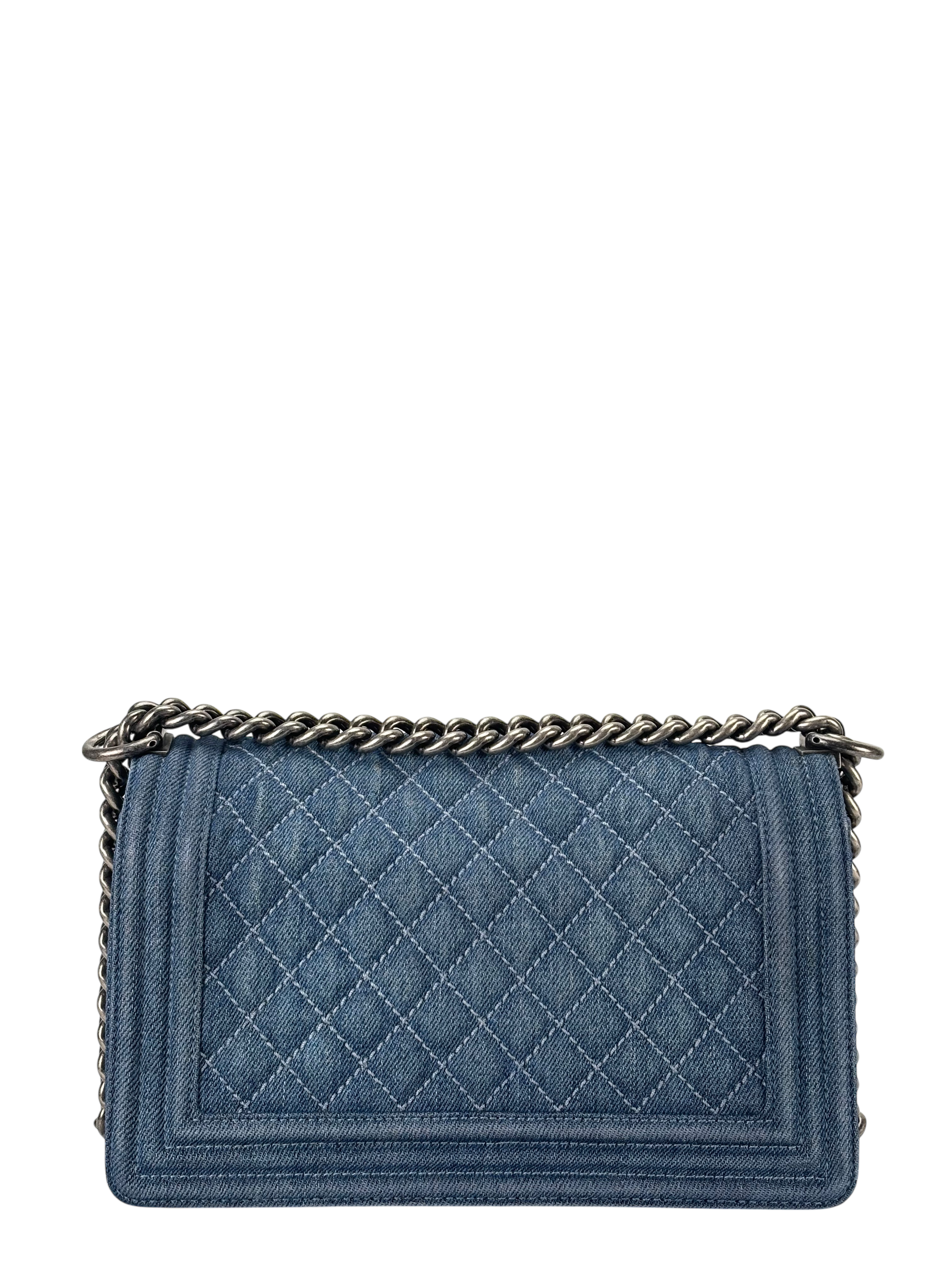 CHANEL -  Medium Boy Flap Bag Blue Denim Sliver Hardware
