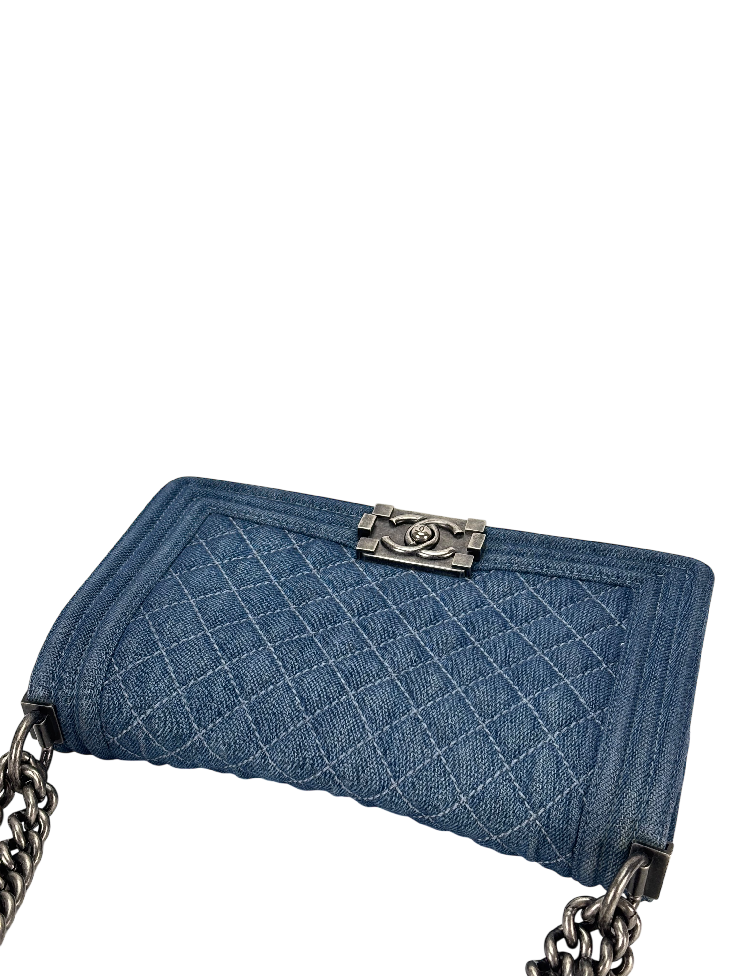 CHANEL -  Medium Boy Flap Bag Blue Denim Sliver Hardware