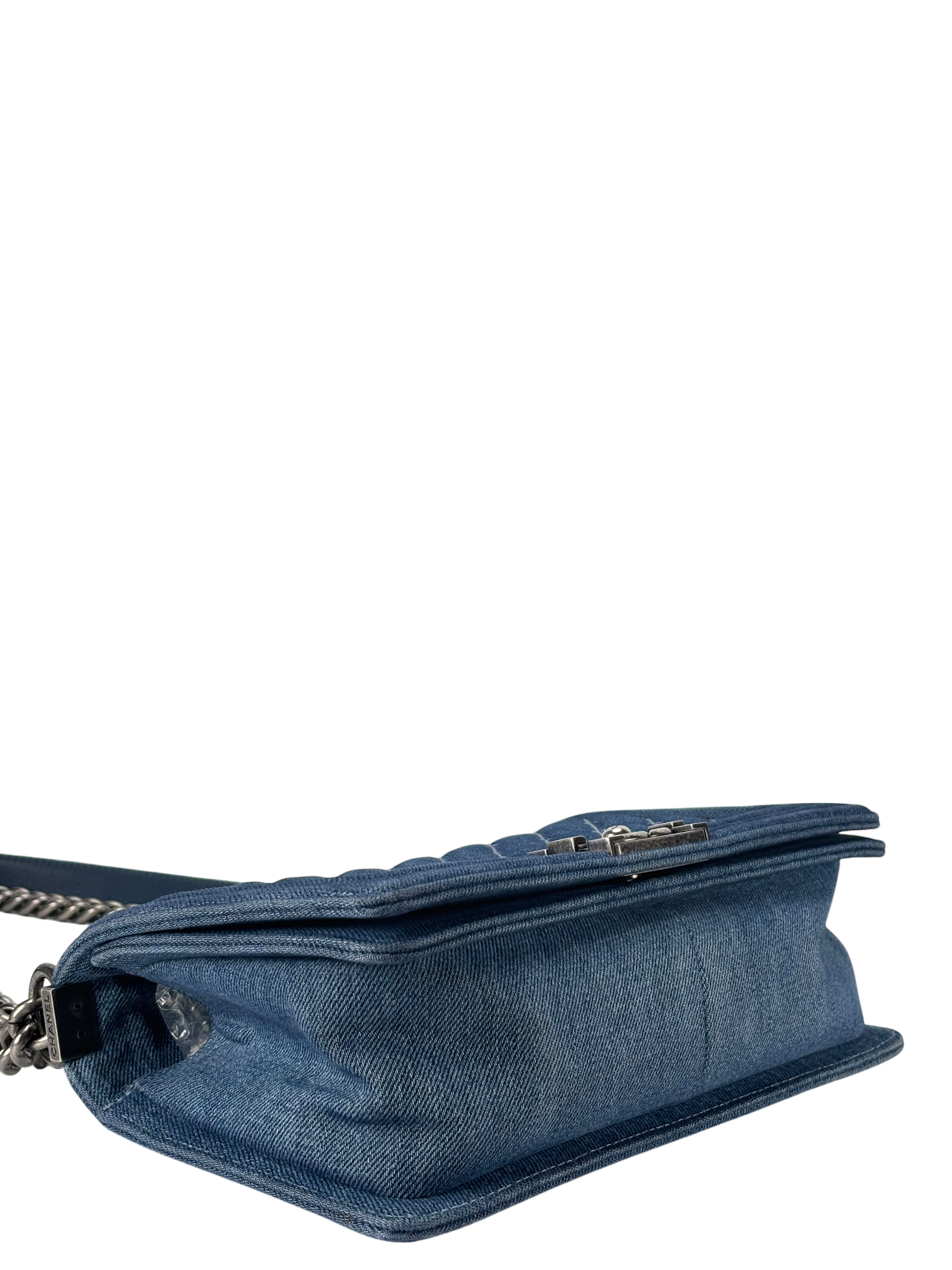 CHANEL -  Medium Boy Flap Bag Blue Denim Sliver Hardware