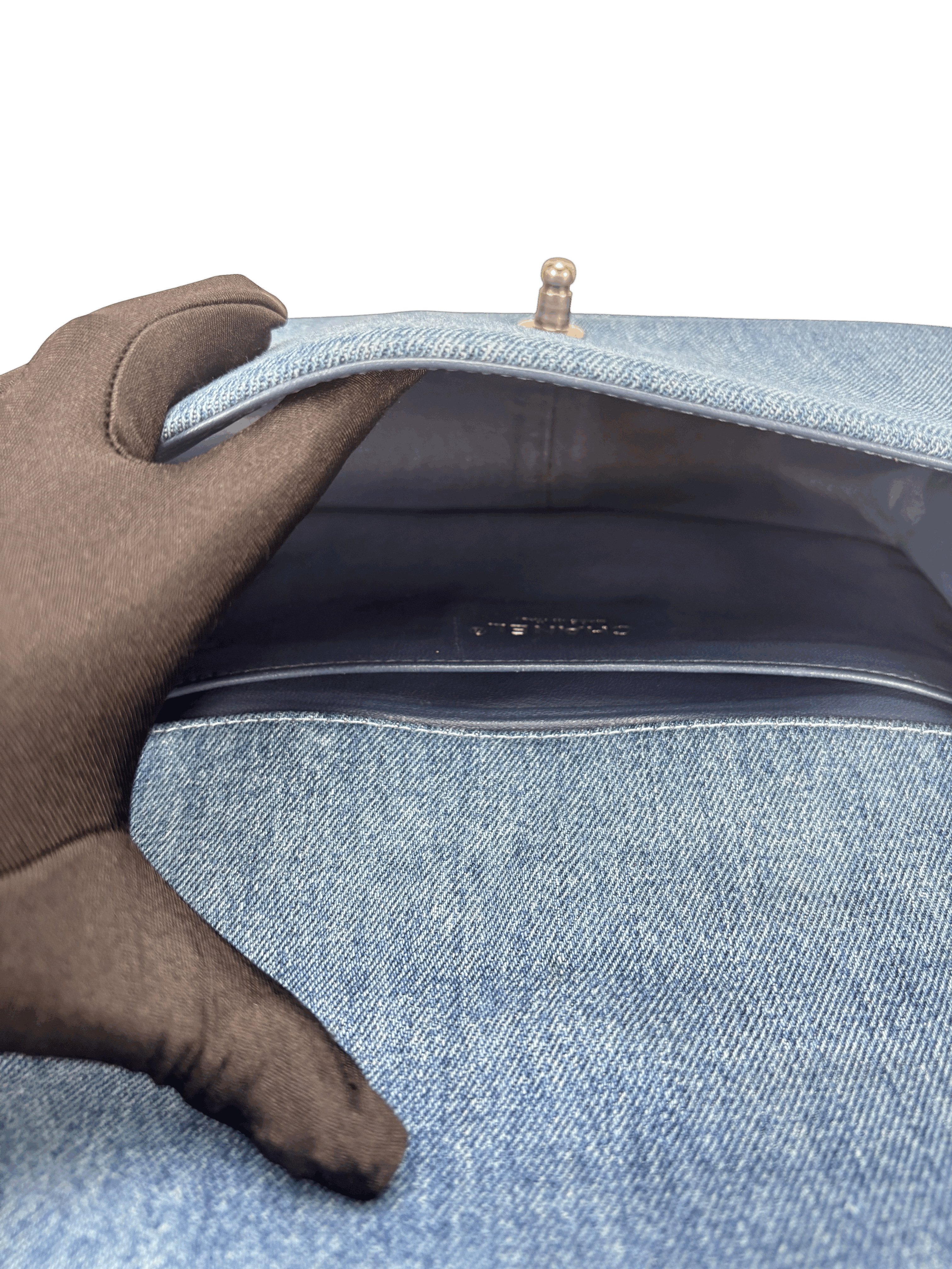 CHANEL -  Medium Boy Flap Bag Blue Denim Sliver Hardware