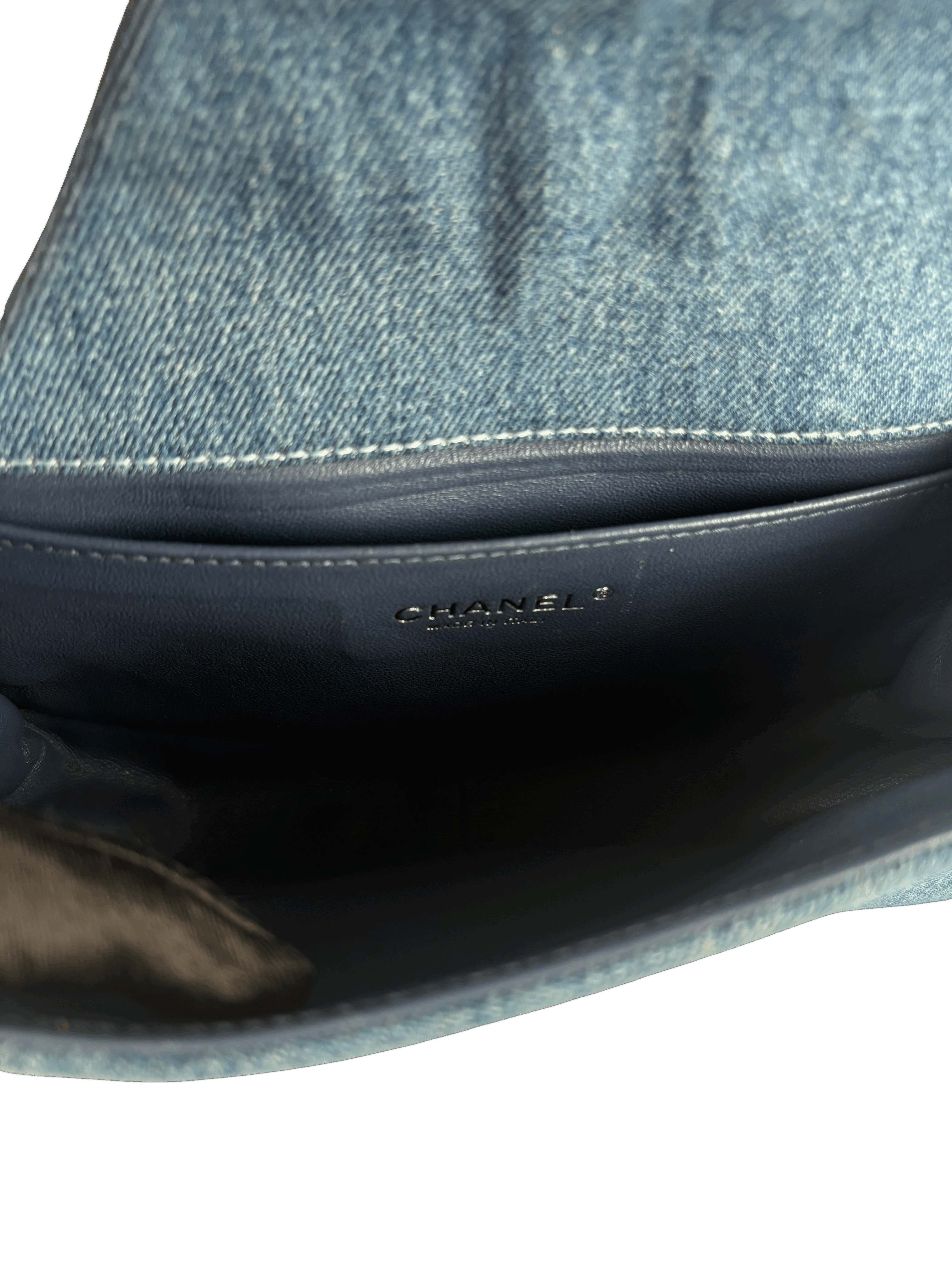 CHANEL -  Medium Boy Flap Bag Blue Denim Sliver Hardware