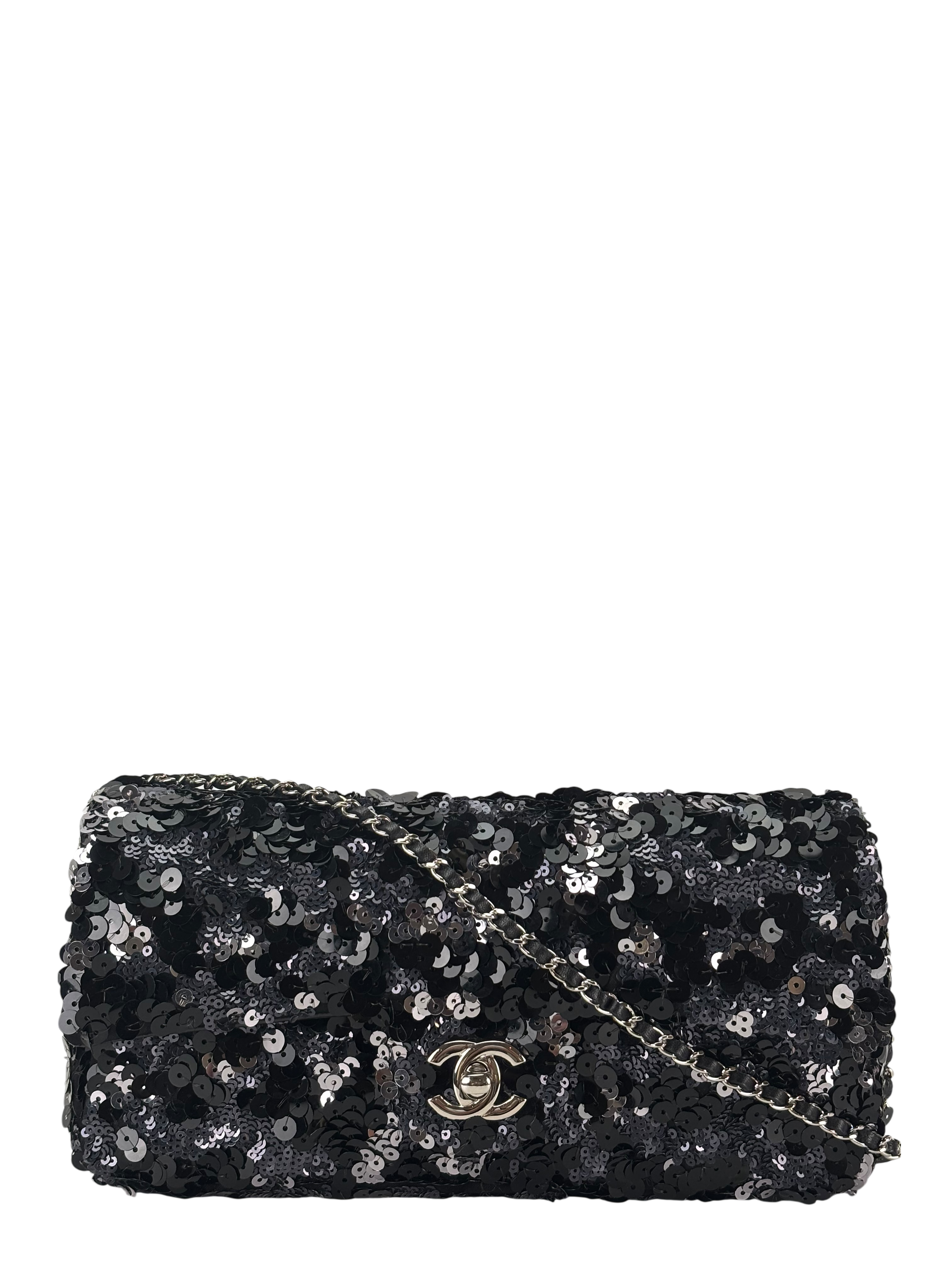CHANEL -  Sequins Black East West Flap Bag