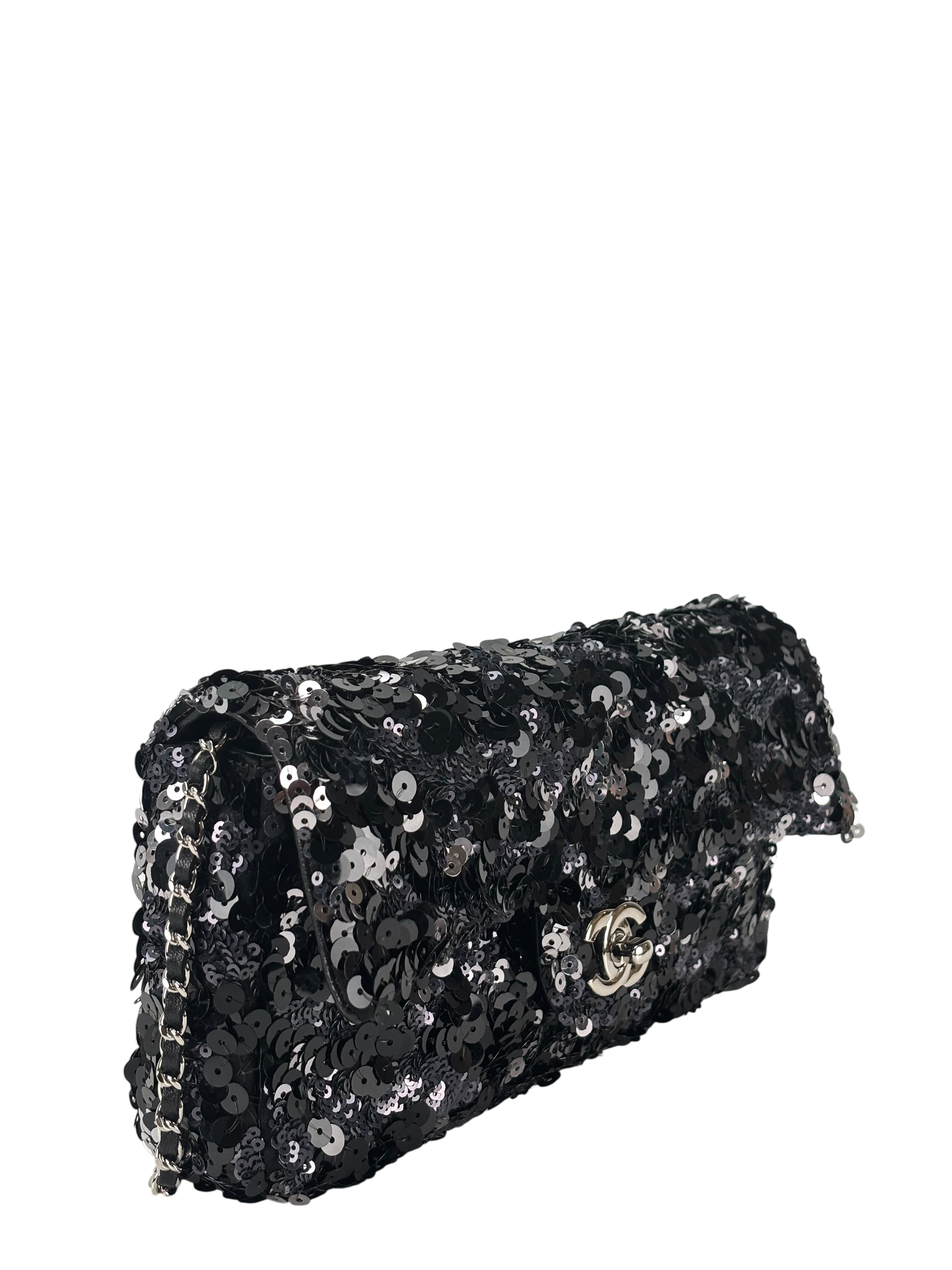 CHANEL -  Sequins Black East West Flap Bag