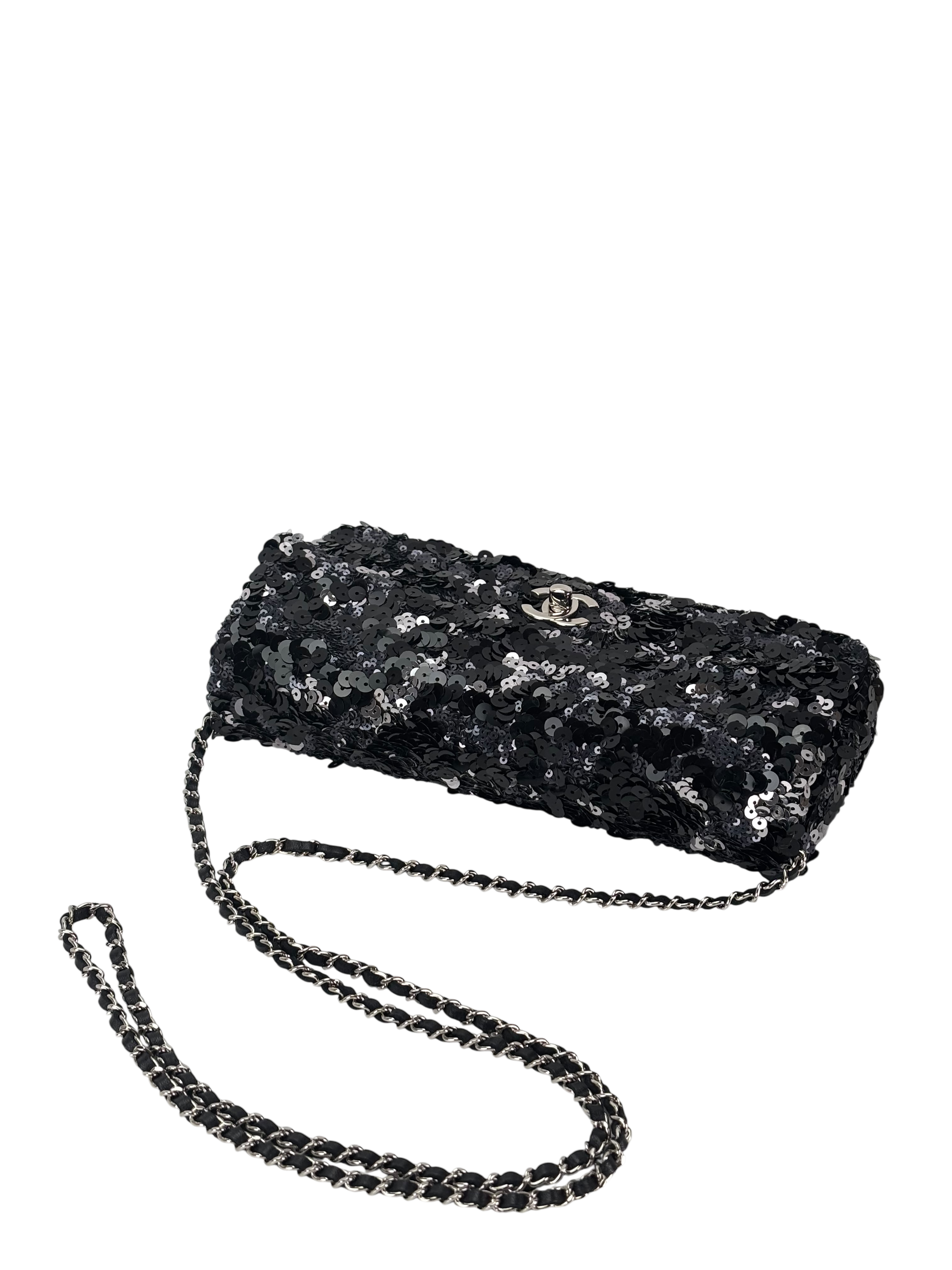 CHANEL -  Sequins Black East West Flap Bag