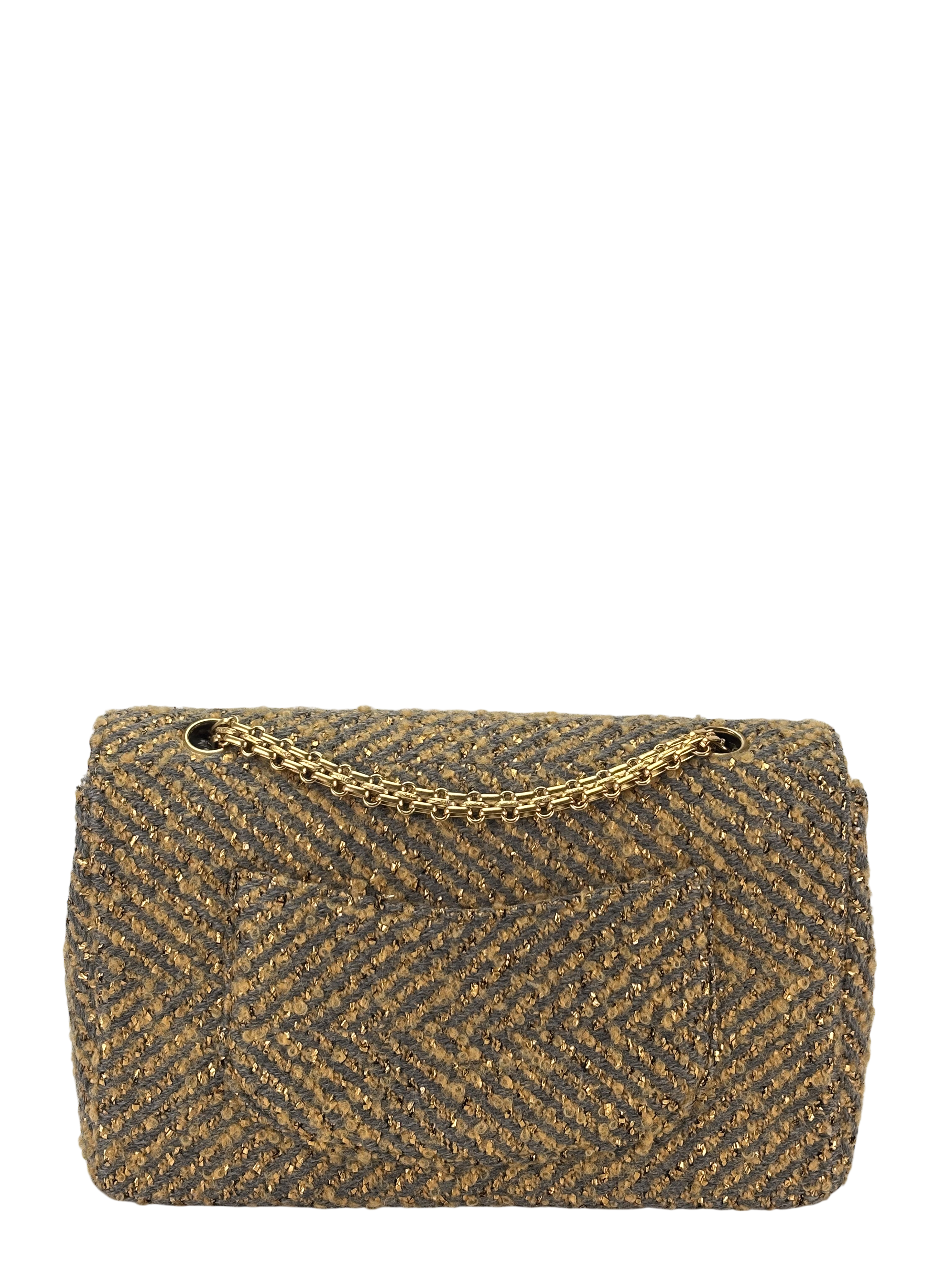 CHANEL - Tweed Gold Grey Classic Flap Chain Bag