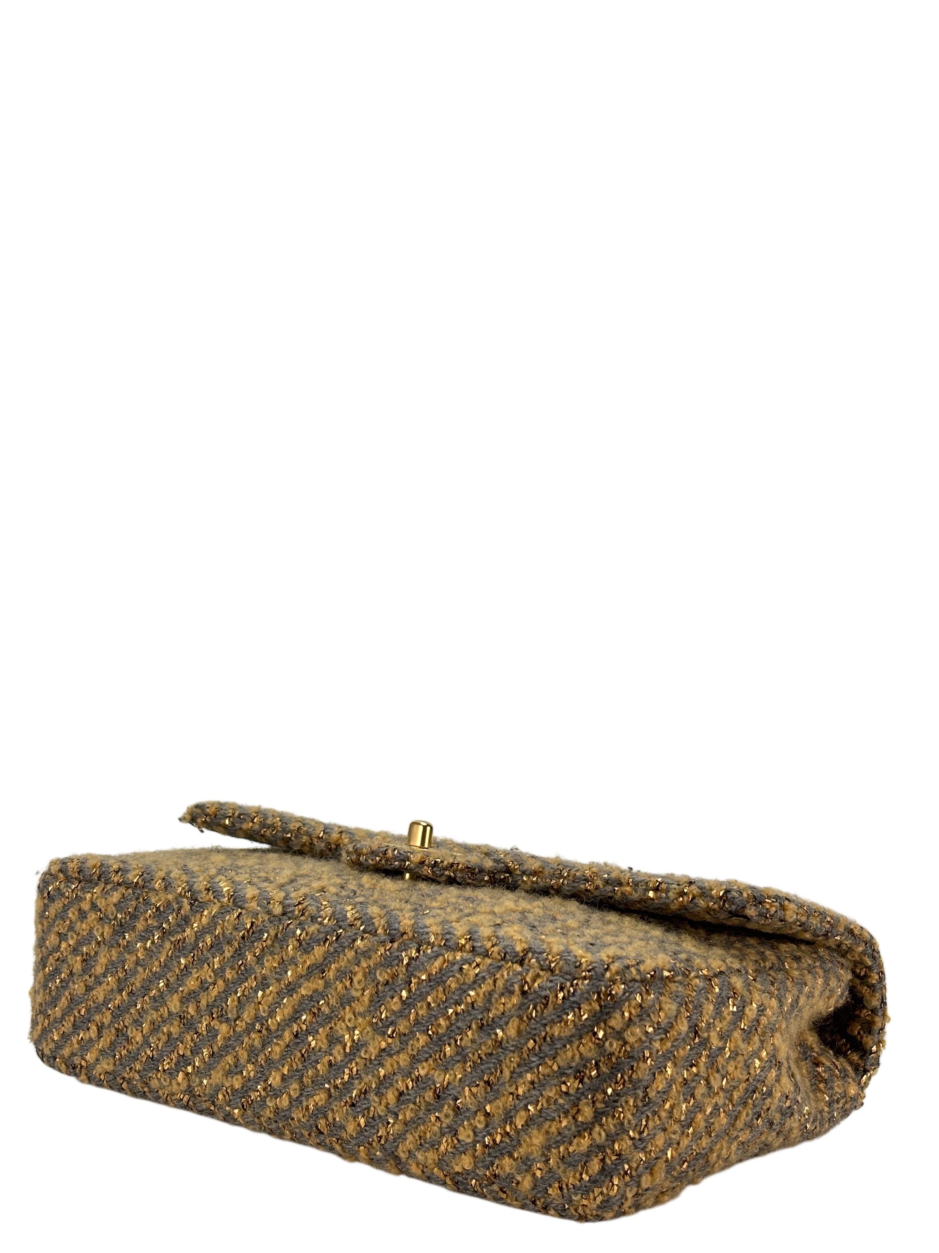 CHANEL - Tweed Gold Grey Classic Flap Chain Bag