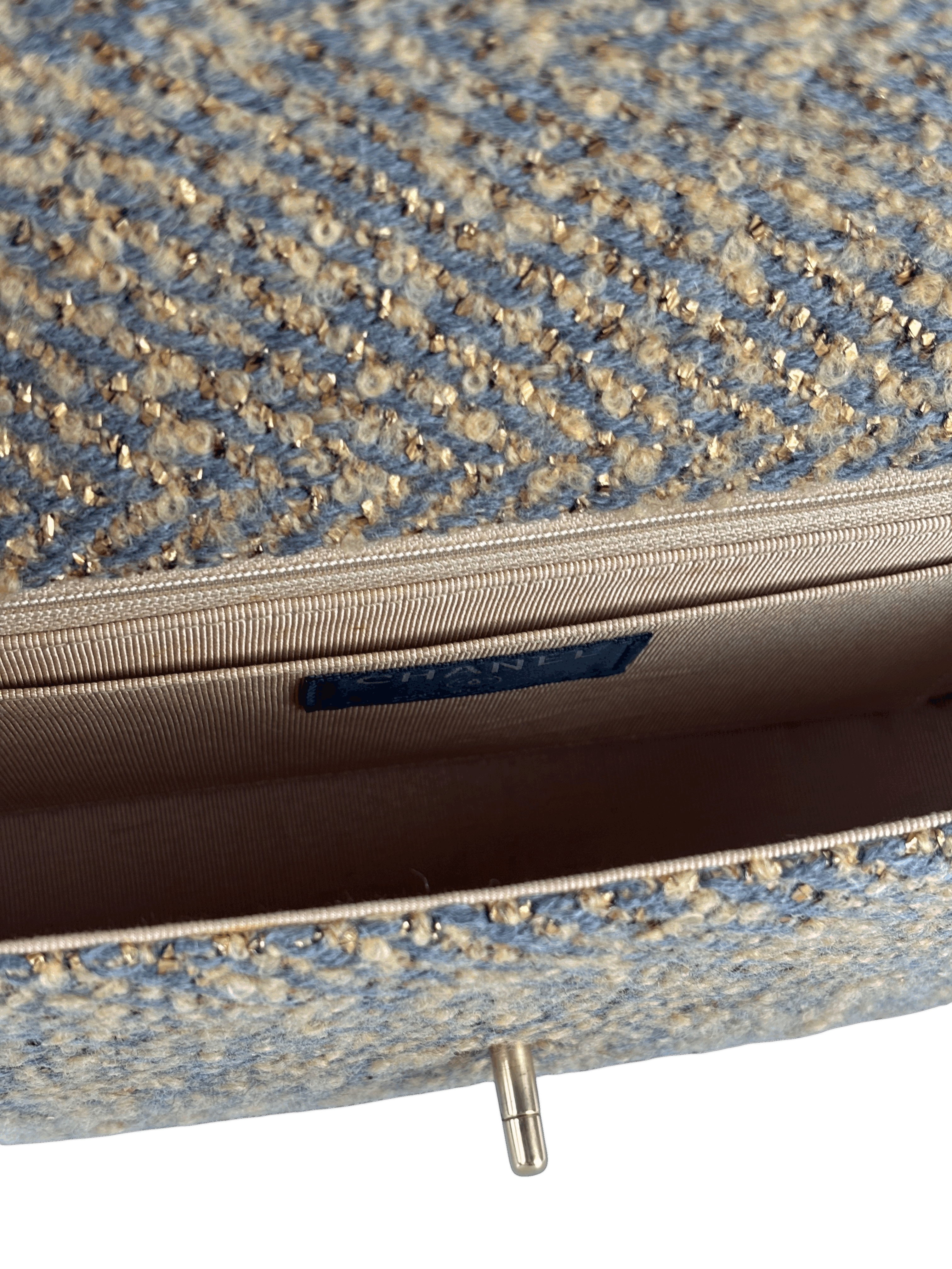 CHANEL - Tweed Gold Grey Classic Flap Chain Bag