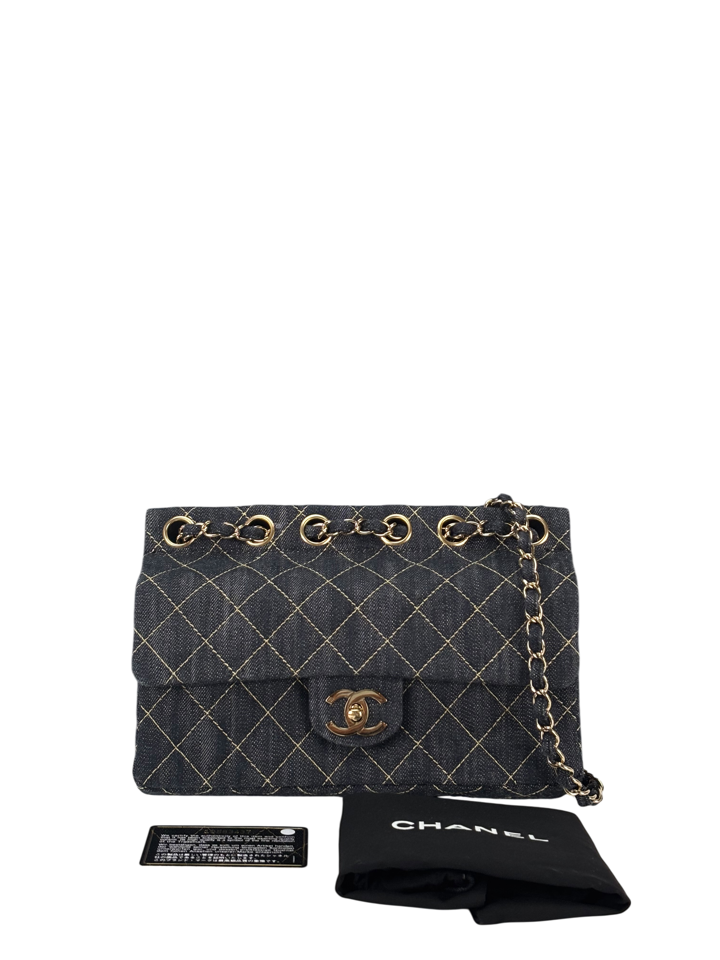 CHANEL - Navy Sitch Coco Mark Sparkling Denim Gold Hardware
