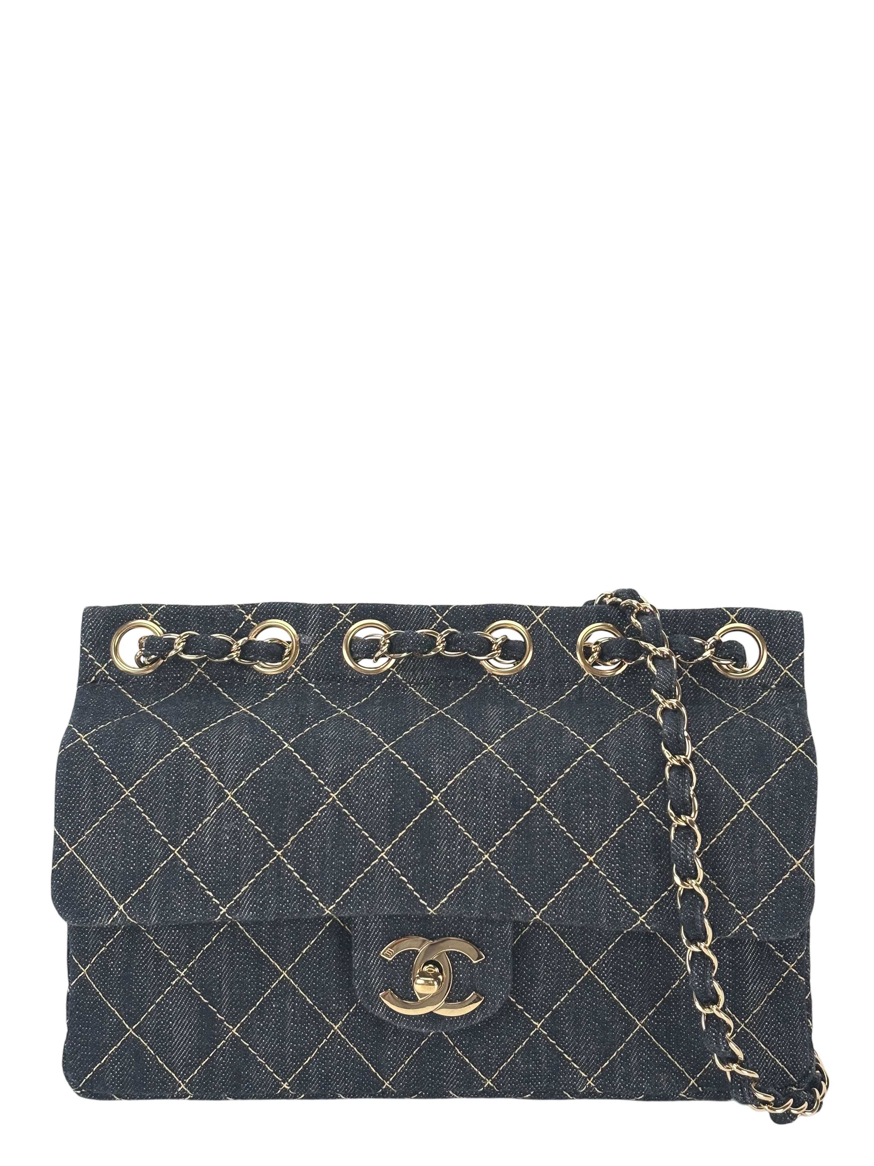CHANEL - Navy Sitch Coco Mark Sparkling Denim Gold Hardware