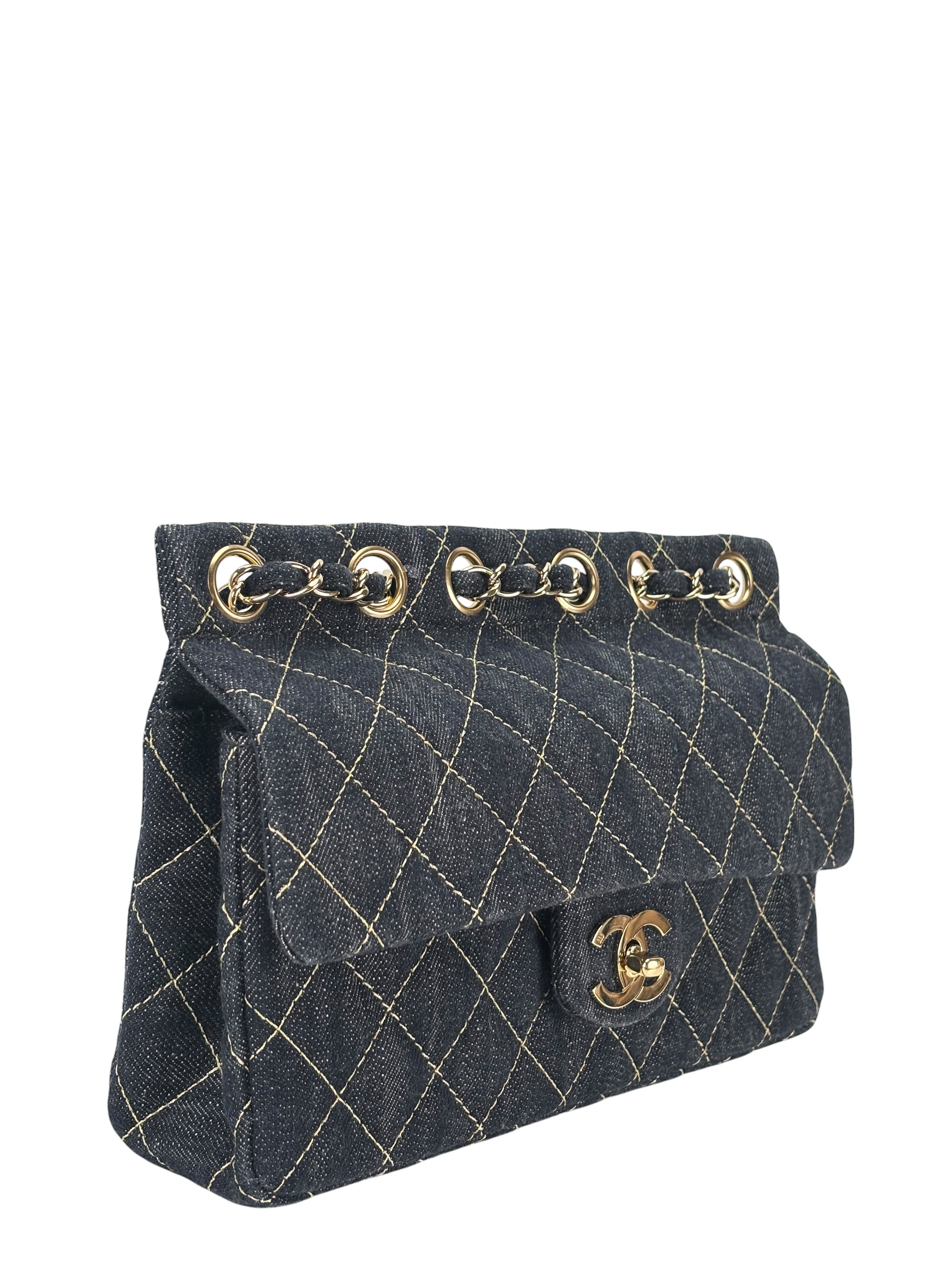 CHANEL - Navy Sitch Coco Mark Sparkling Denim Gold Hardware