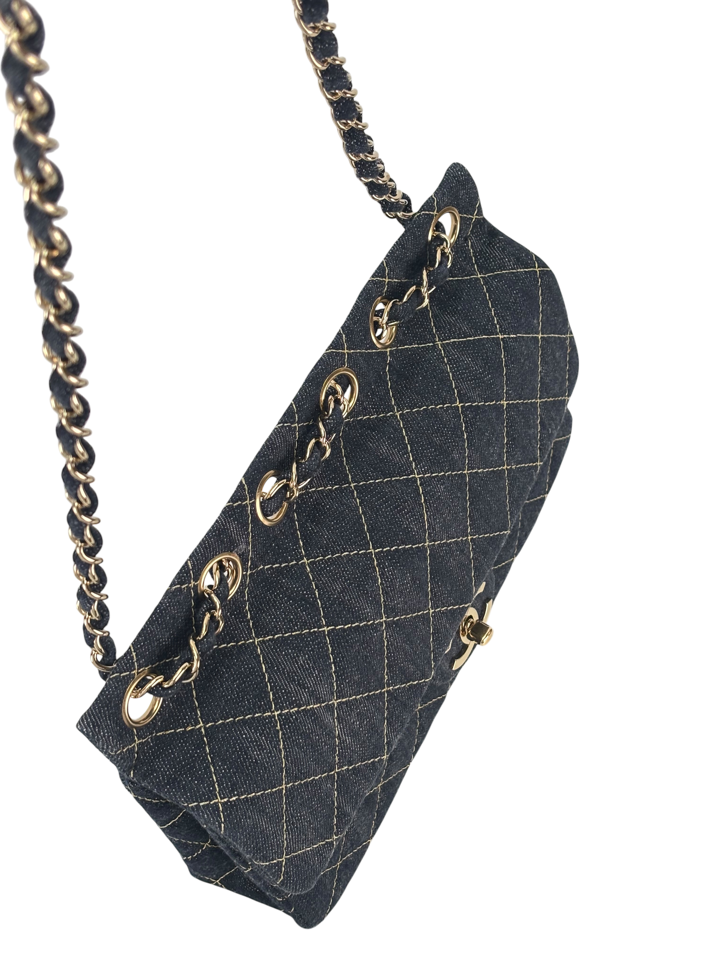 CHANEL - Navy Sitch Coco Mark Sparkling Denim Gold Hardware