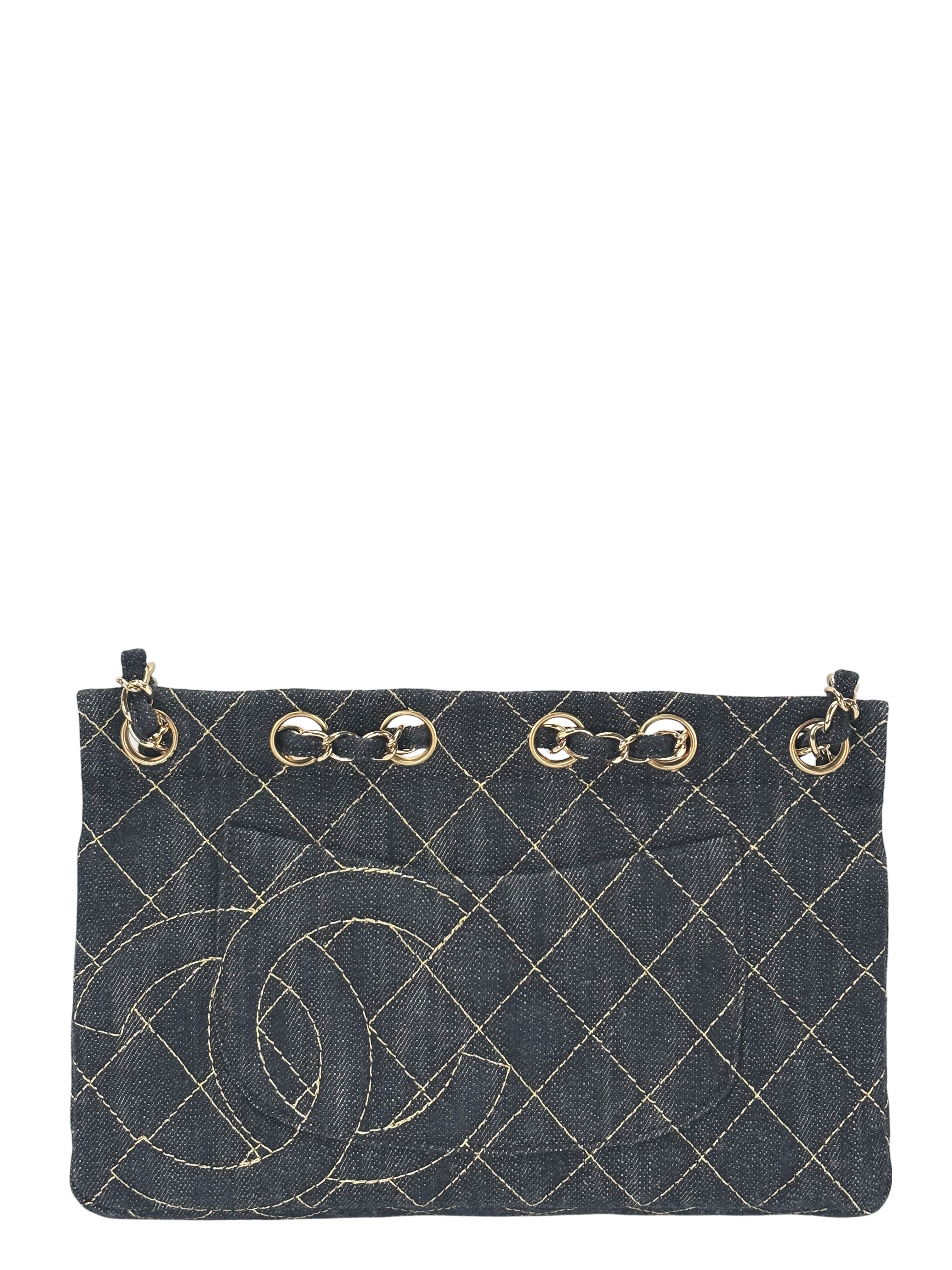 CHANEL - Navy Sitch Coco Mark Sparkling Denim Gold Hardware