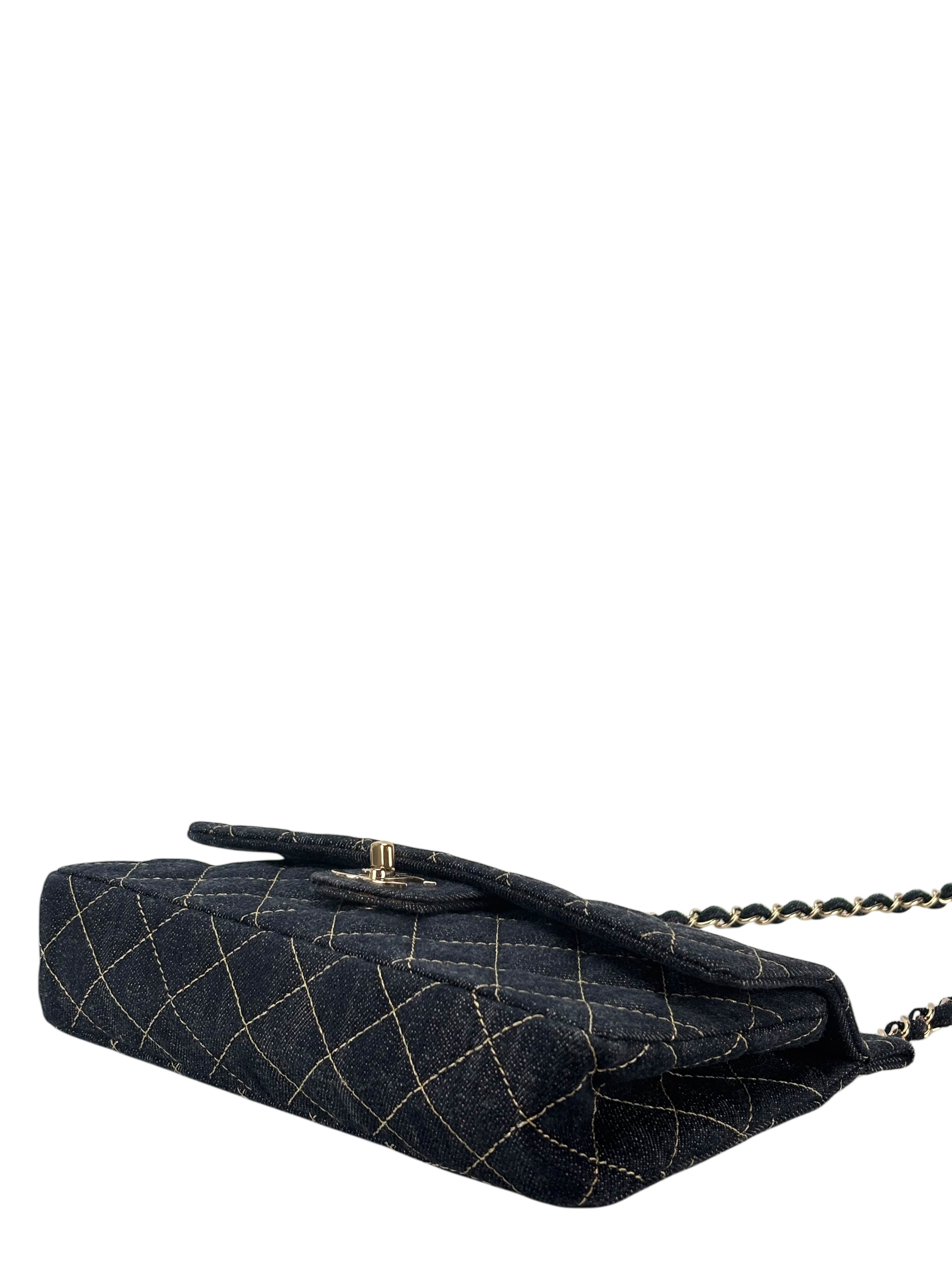 CHANEL - Navy Sitch Coco Mark Sparkling Denim Gold Hardware