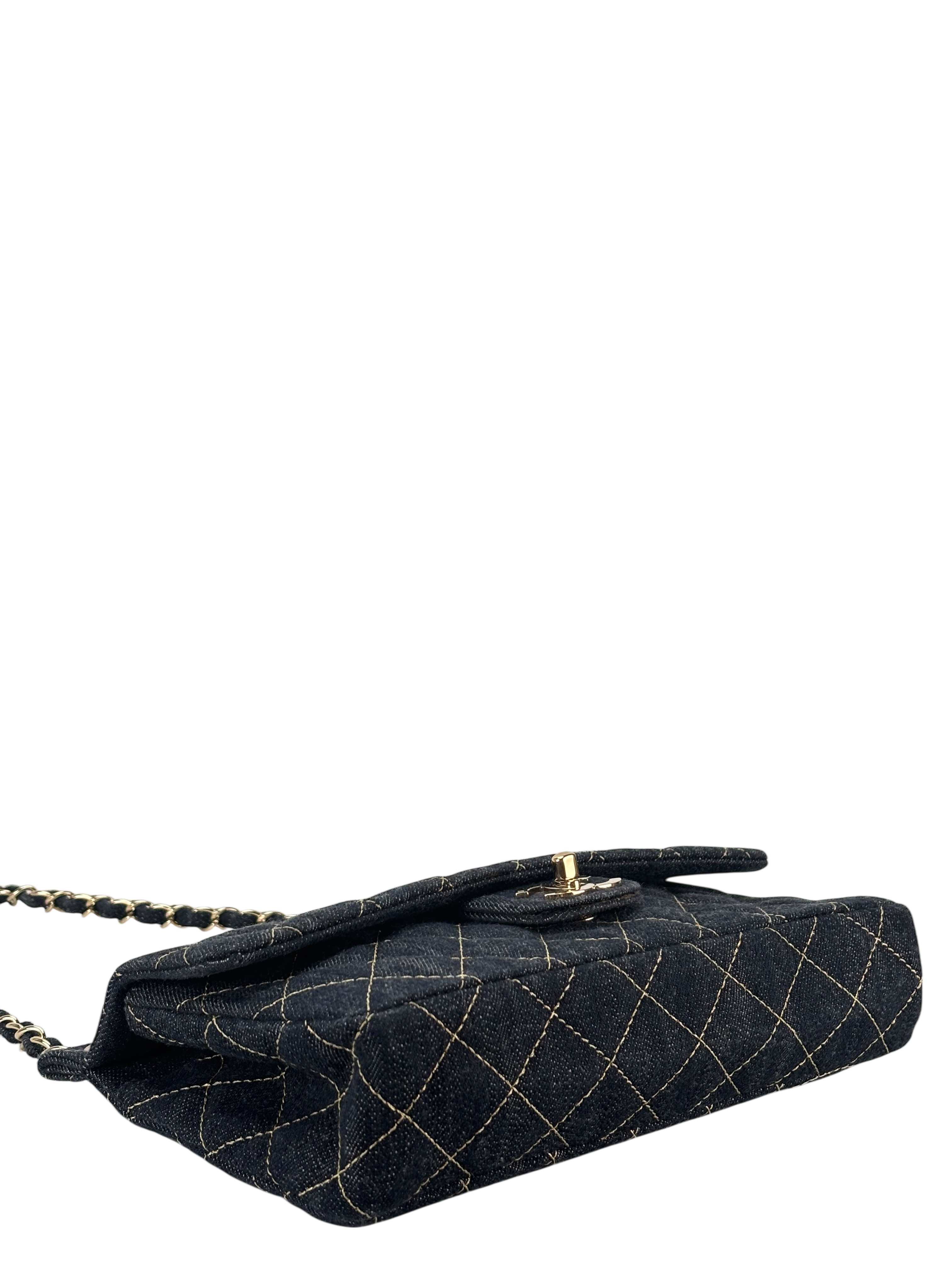CHANEL - Navy Sitch Coco Mark Sparkling Denim Gold Hardware
