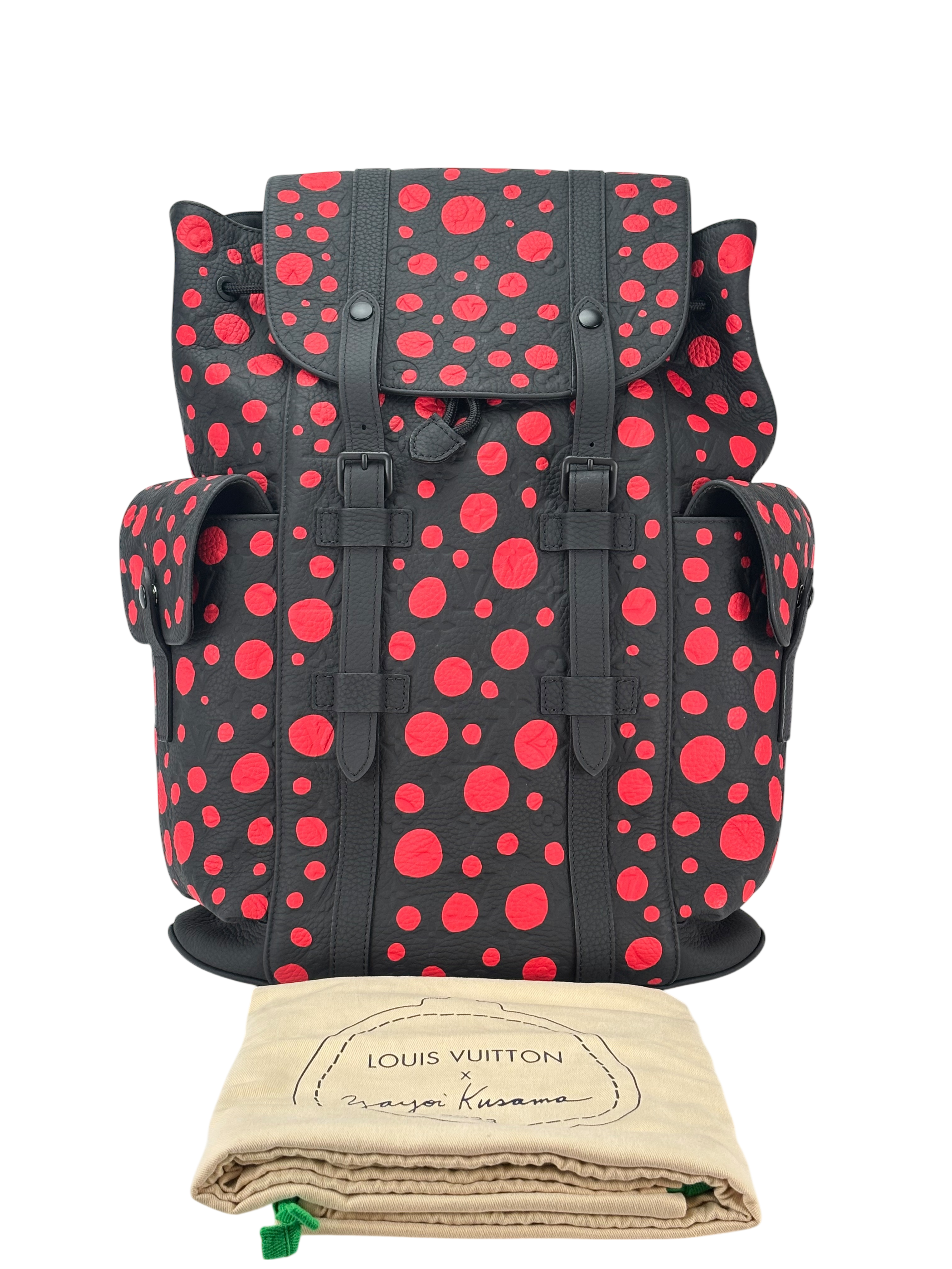LOUIS VUITTON - LV x YK Yayoi Kusama Black Red Leather Backpack