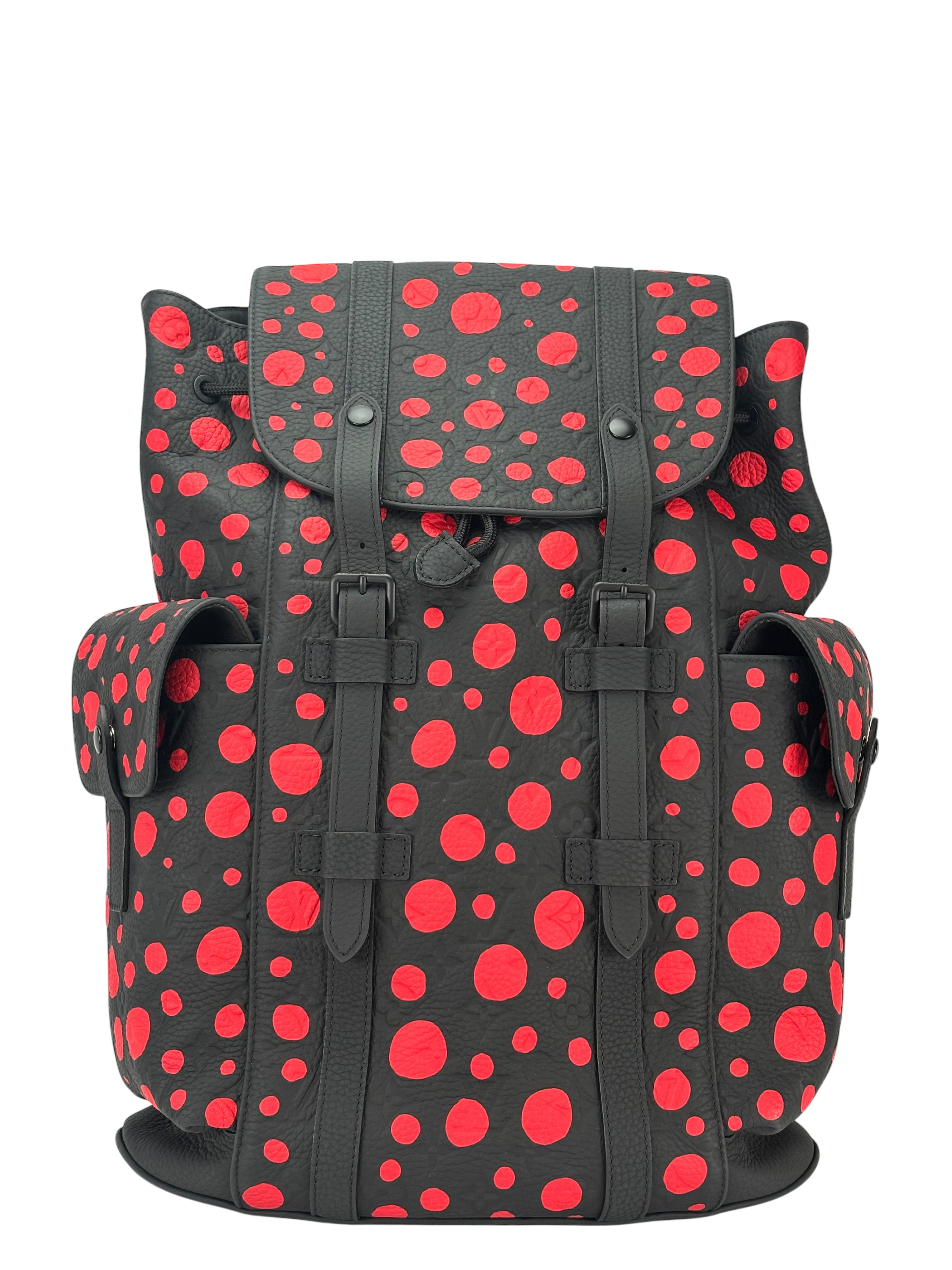 LOUIS VUITTON - LV x YK Yayoi Kusama Black Red Leather Backpack