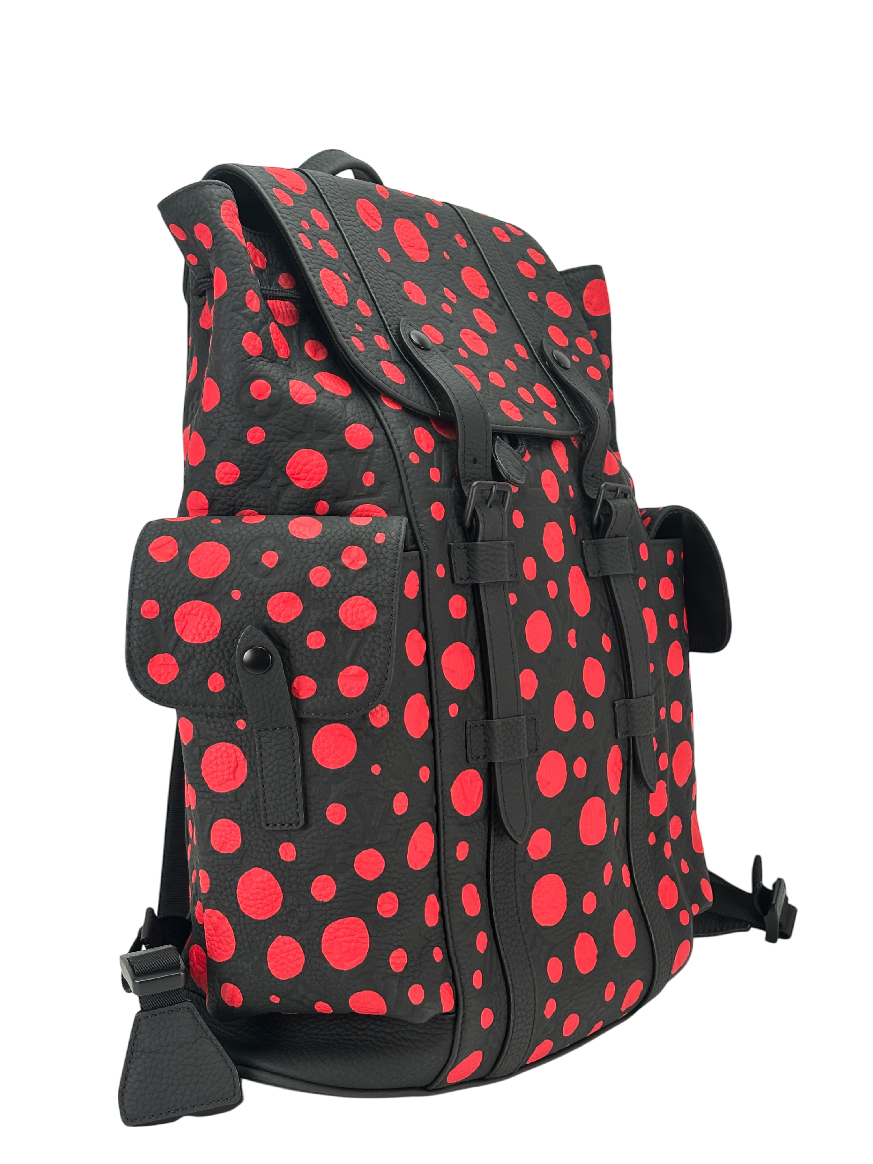 LOUIS VUITTON - LV x YK Yayoi Kusama Black Red Leather Backpack