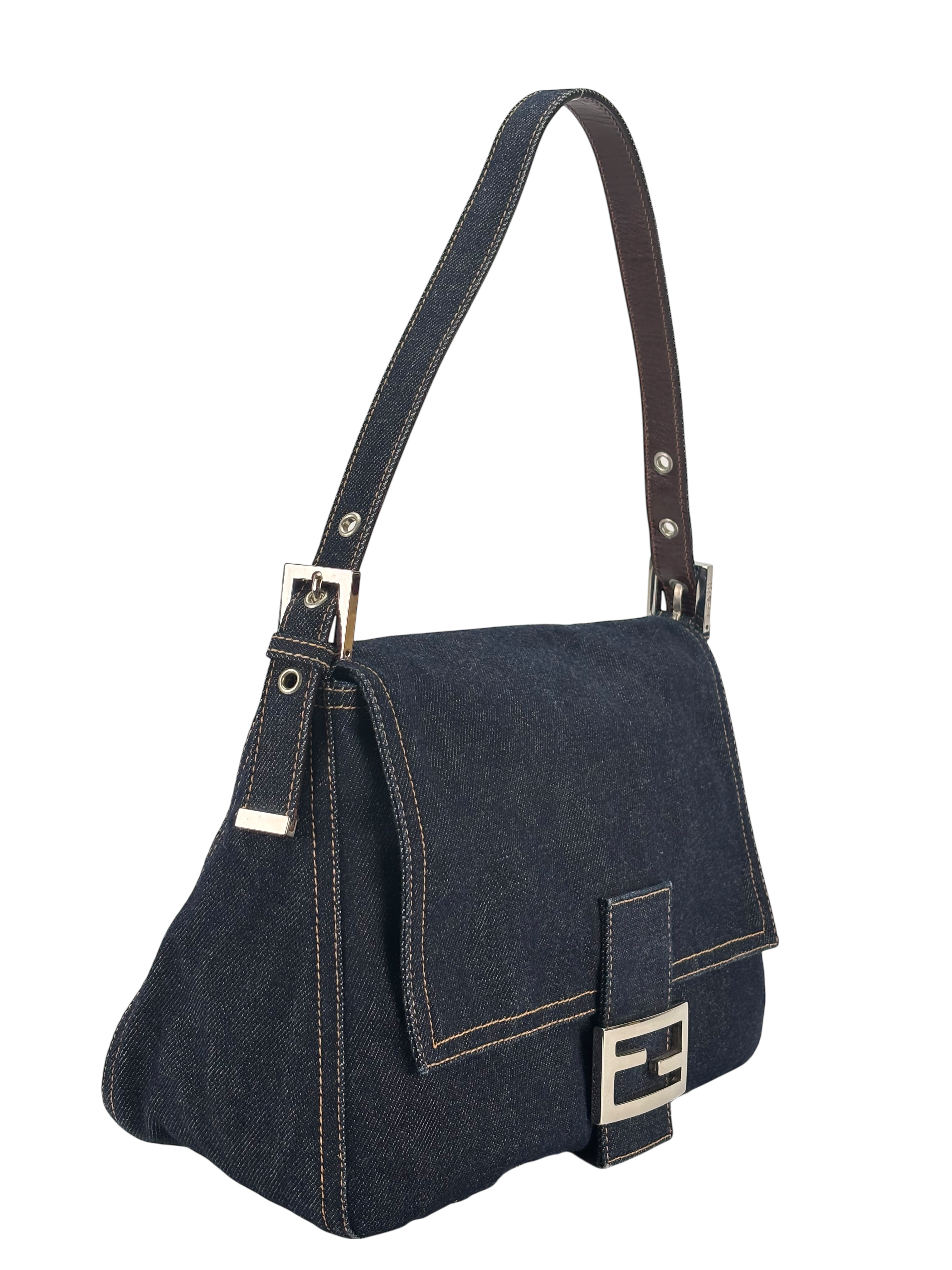 FENDI - Denim Baguette Handbag Silver Hardware