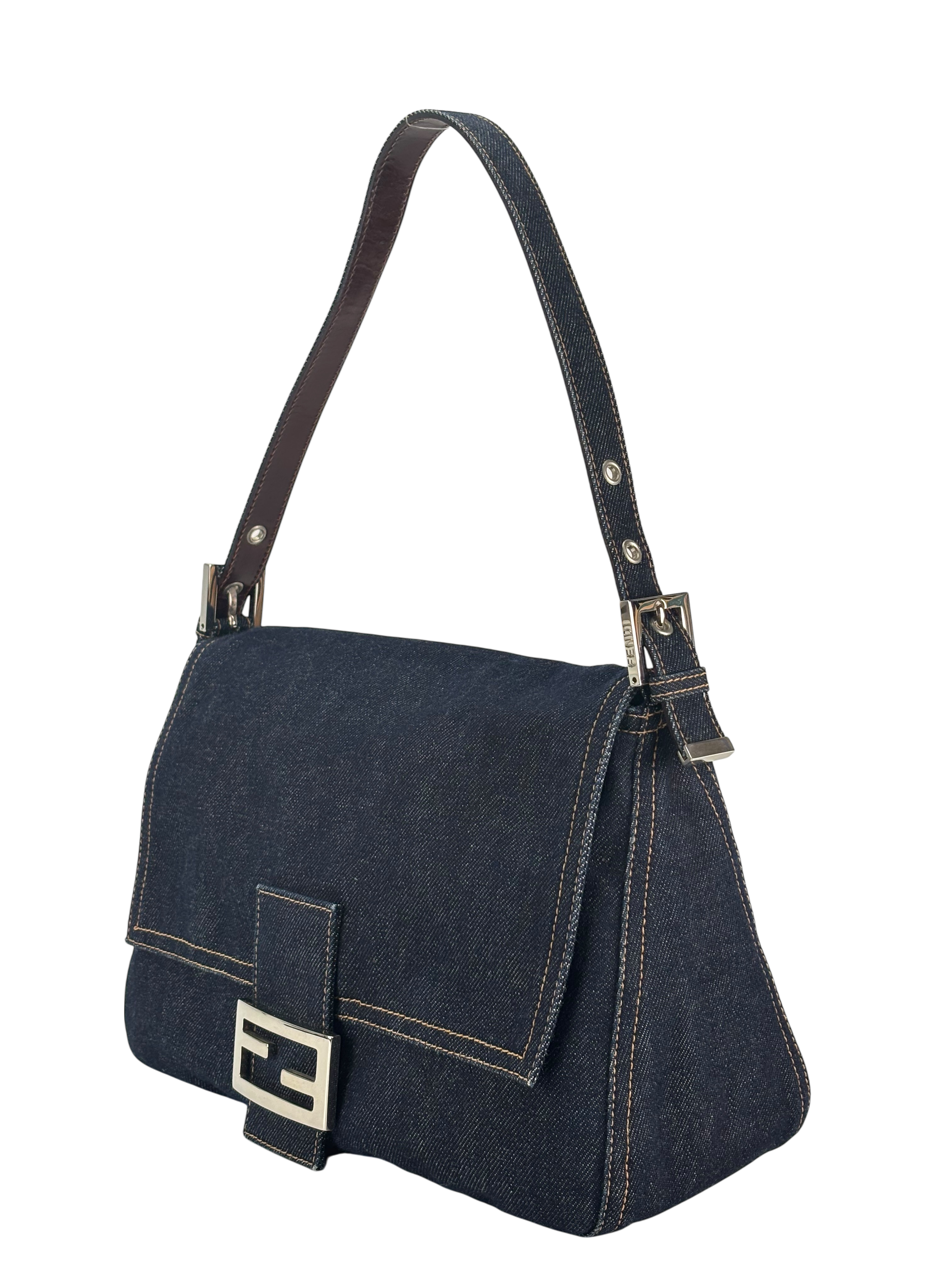 FENDI - Denim Baguette Handbag Silver Hardware