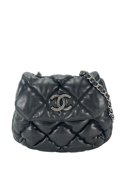 CHANEL - Black Lambskin Bubble Quilted Single Chain Bag