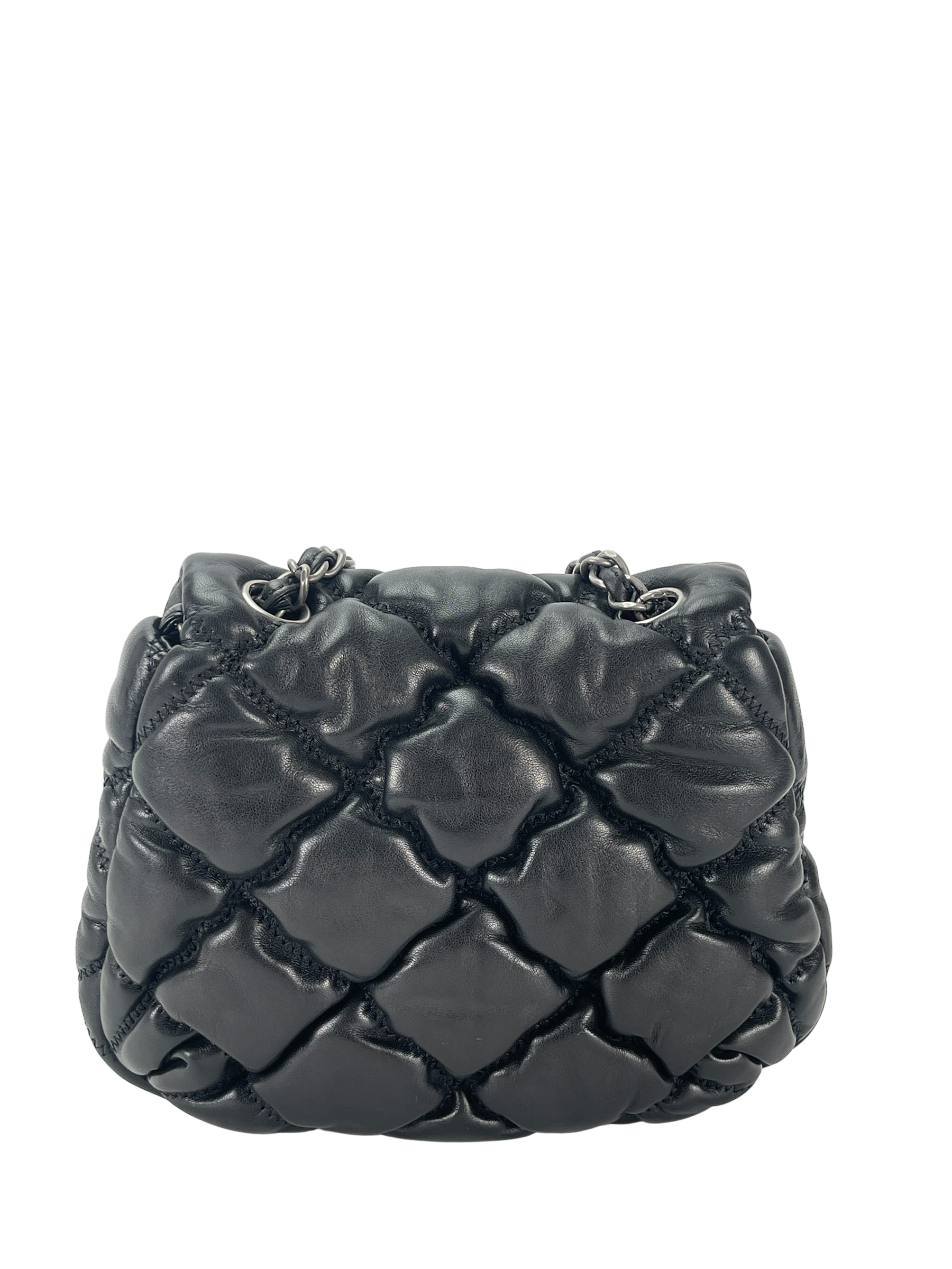 CHANEL - Black Lambskin Bubble Quilted Single Chain Bag