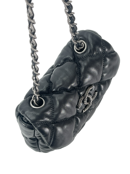 CHANEL - Black Lambskin Bubble Quilted Single Chain Bag