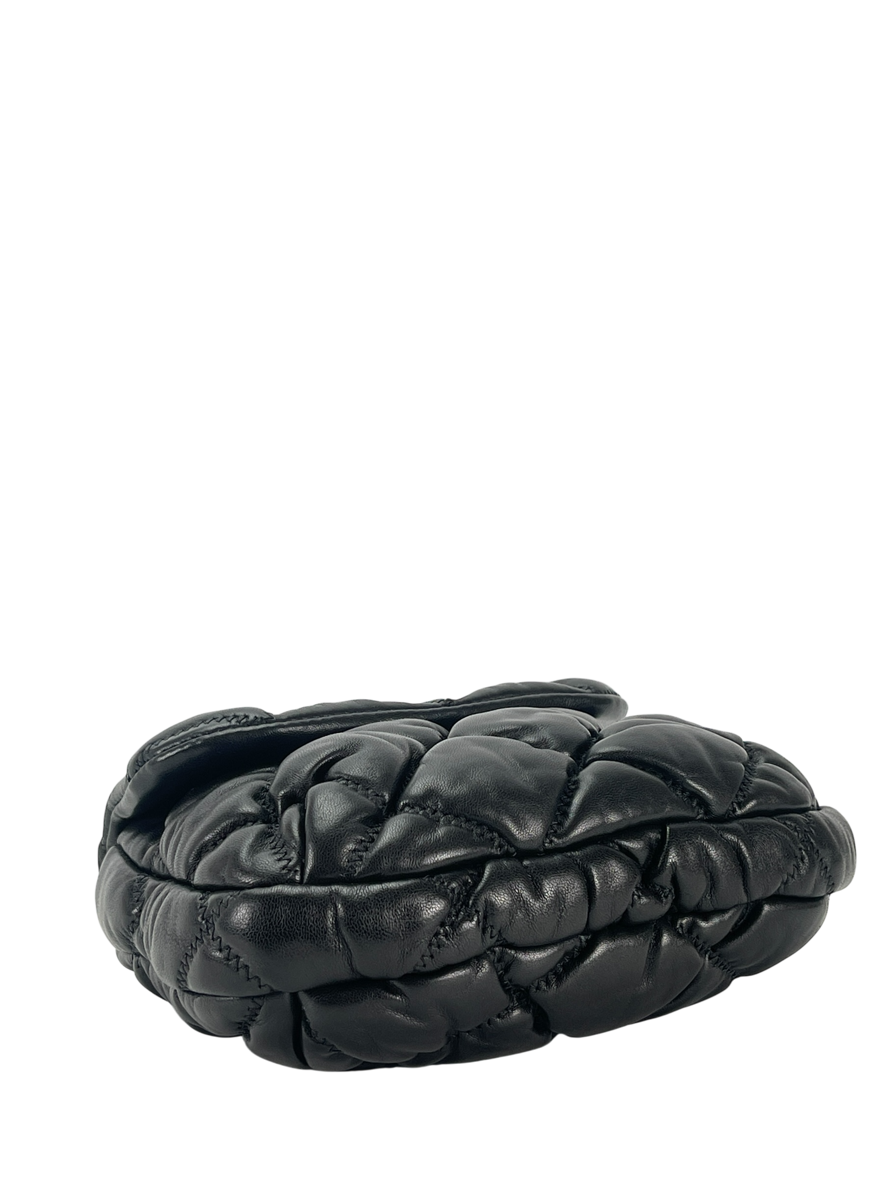 CHANEL - Black Lambskin Bubble Quilted Single Chain Bag