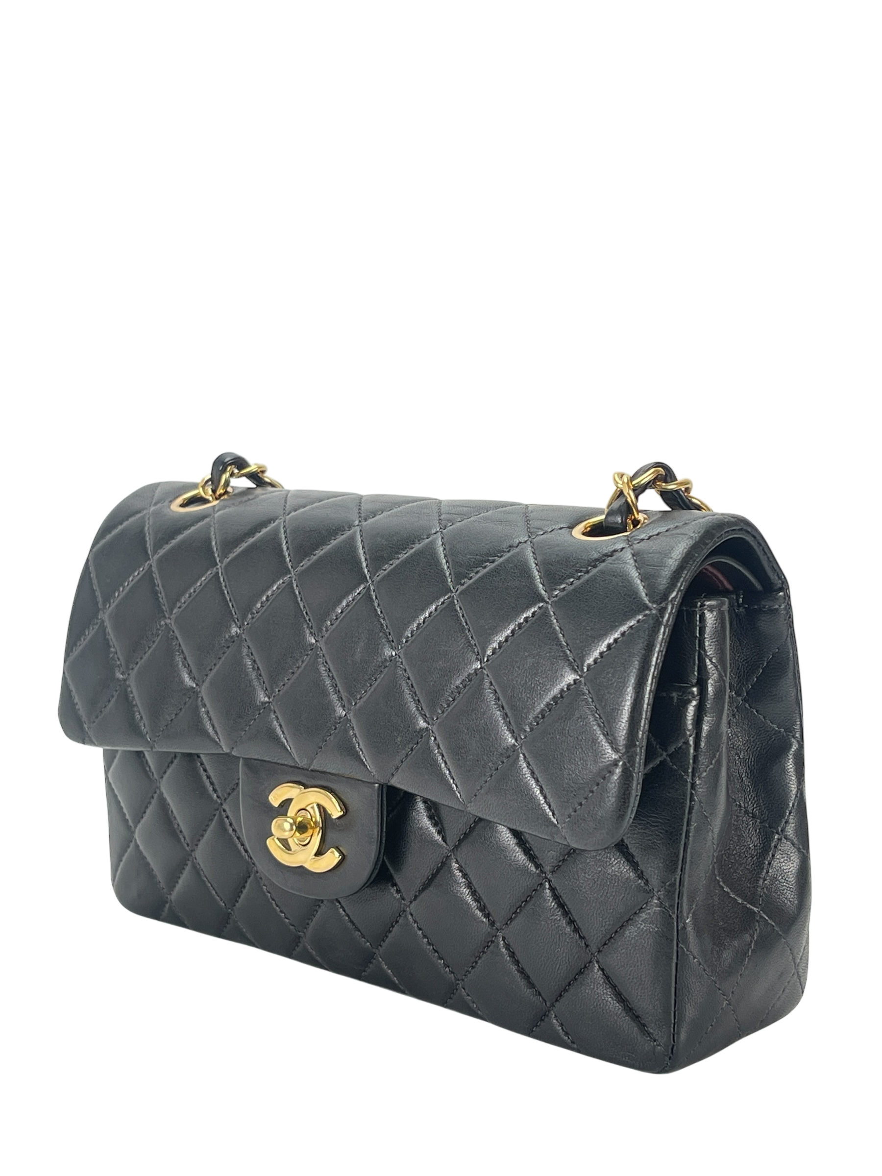 CHANEL - Small Classic Double Flap Bag Black Gold Hardware (CF23)