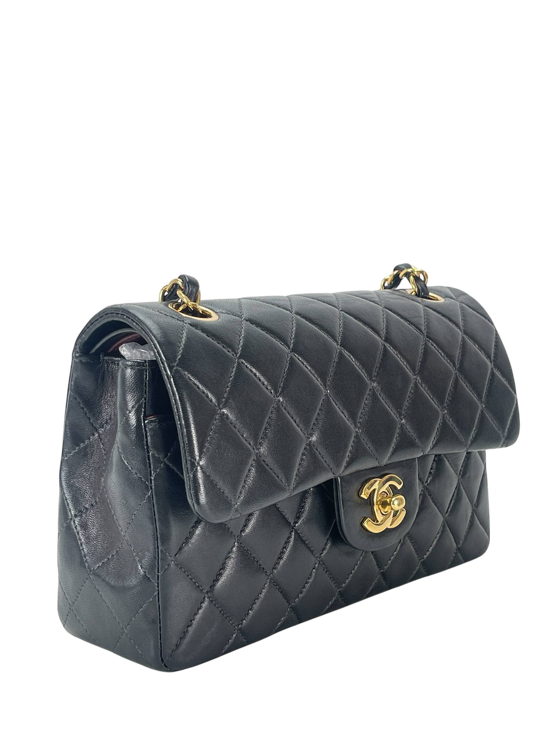 CHANEL - Small Classic Double Flap Bag Black Gold Hardware (CF23)