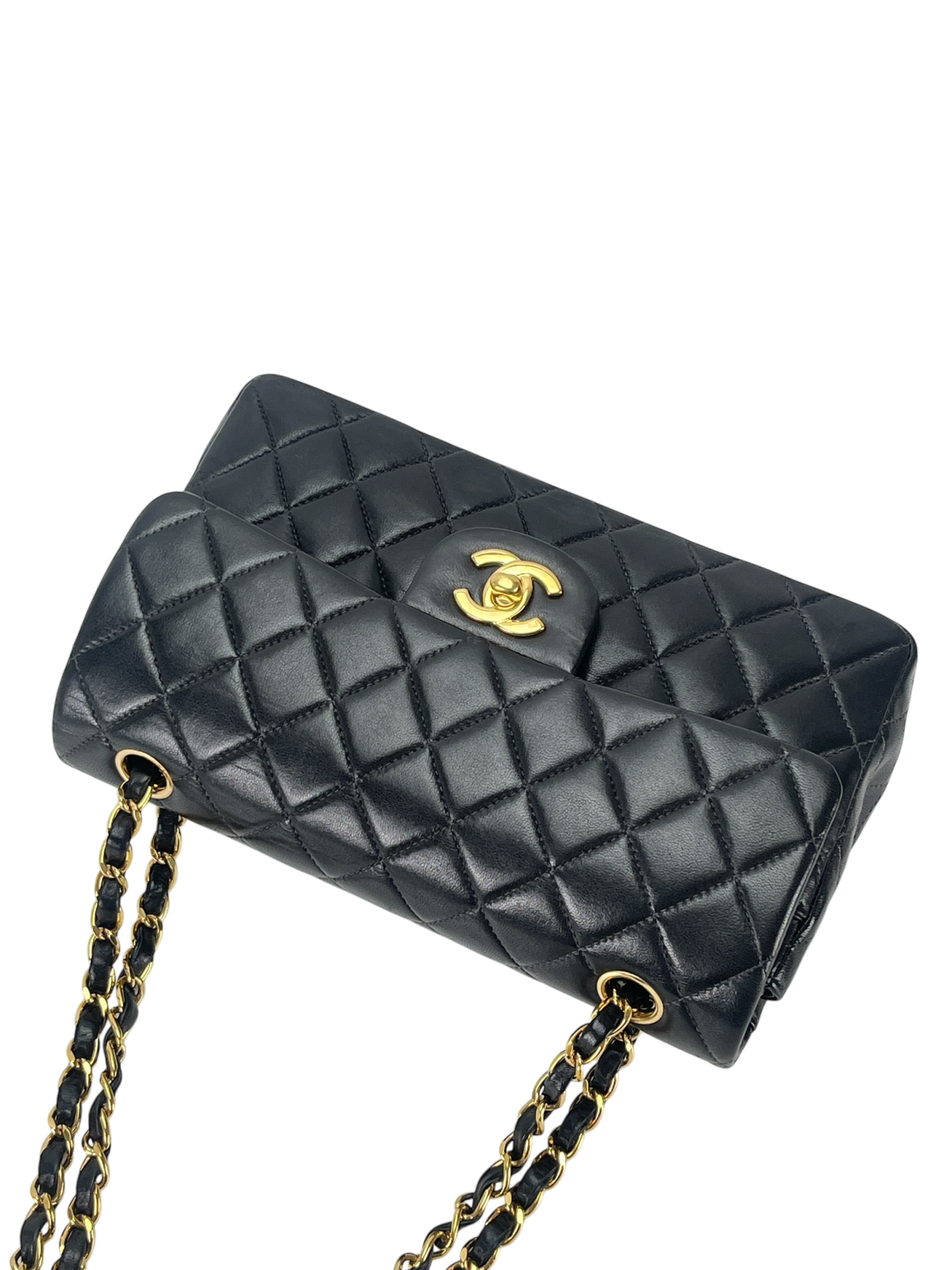 CHANEL - Small Classic Double Flap Bag Black Gold Hardware (CF23)