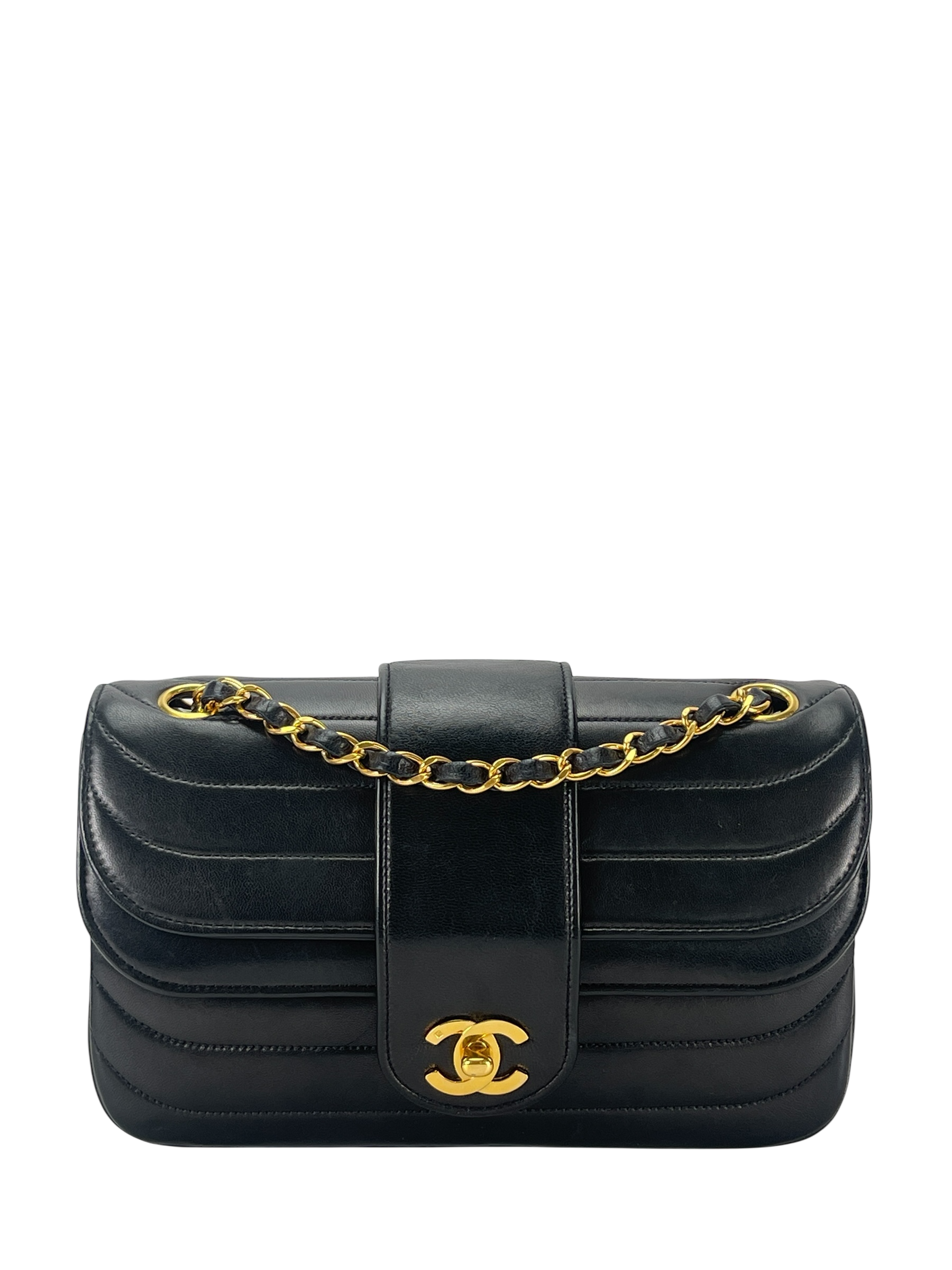 CHANEL - Black Lambskin Mademoiselle Chain Shoulder Bag