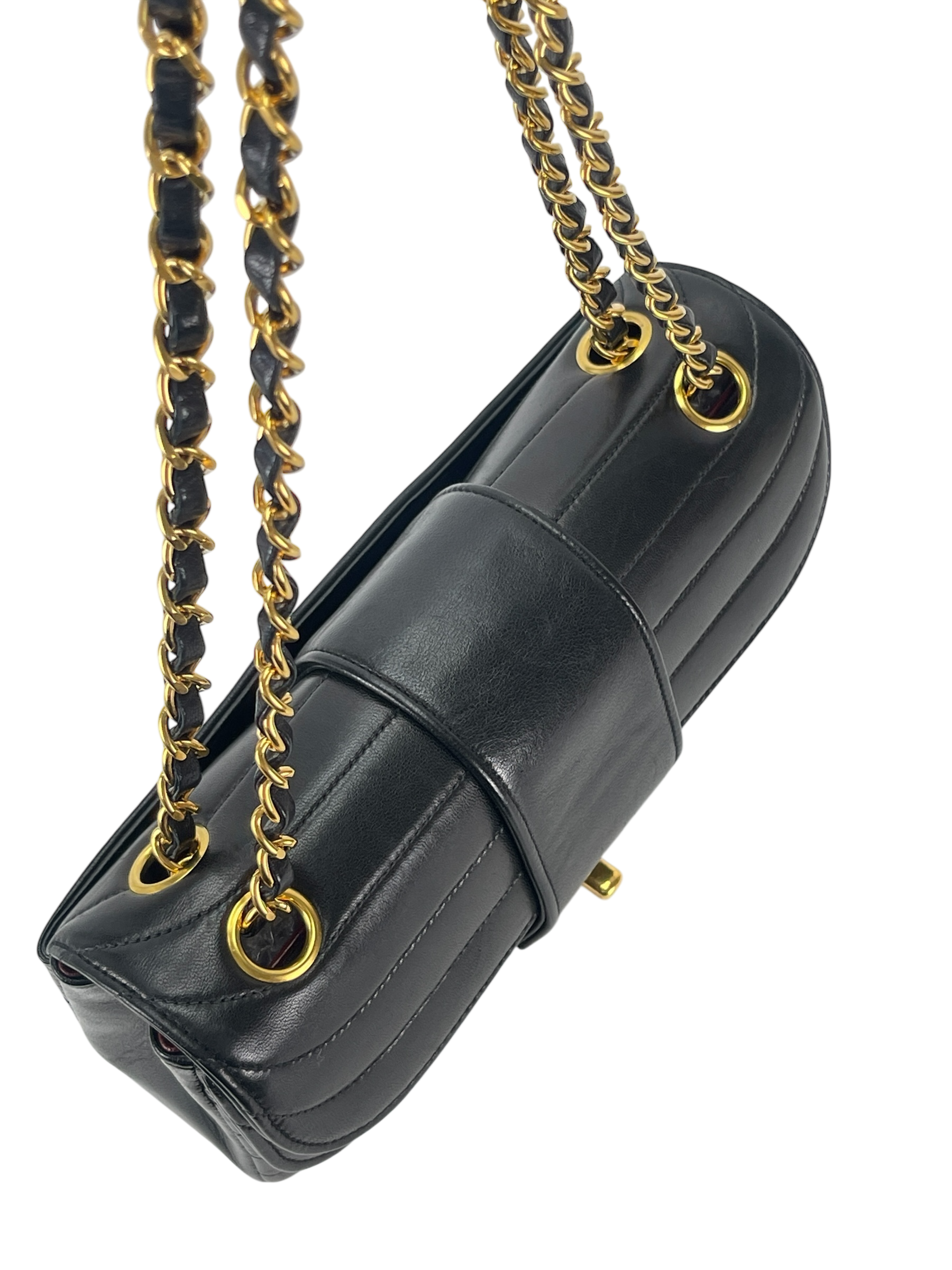 CHANEL - Black Lambskin Mademoiselle Chain Shoulder Bag