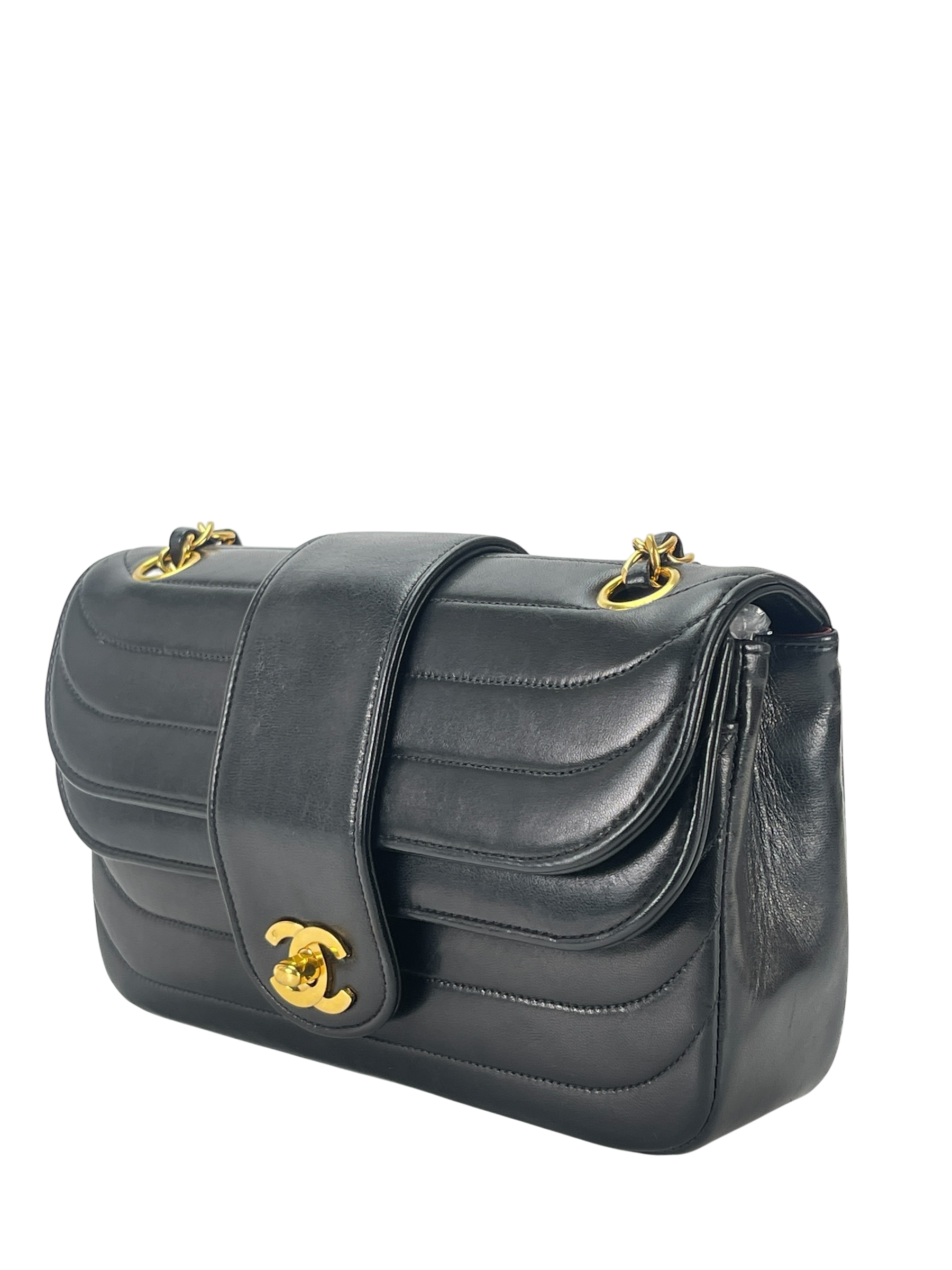 CHANEL - Black Lambskin Mademoiselle Chain Shoulder Bag