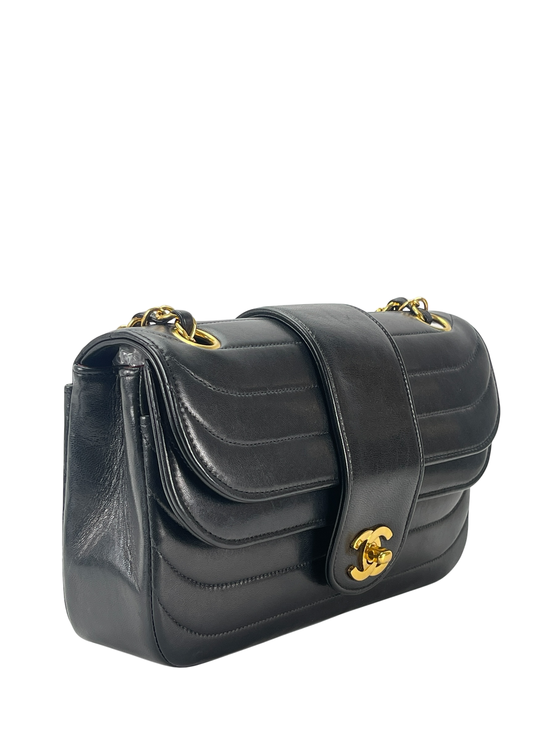 CHANEL - Black Lambskin Mademoiselle Chain Shoulder Bag