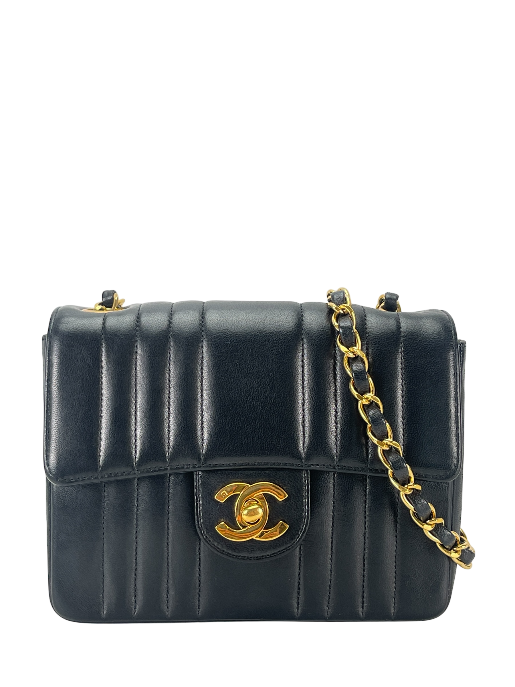 CHANEL - Lambskin Black Skin Turnlock Shoulder Bag 