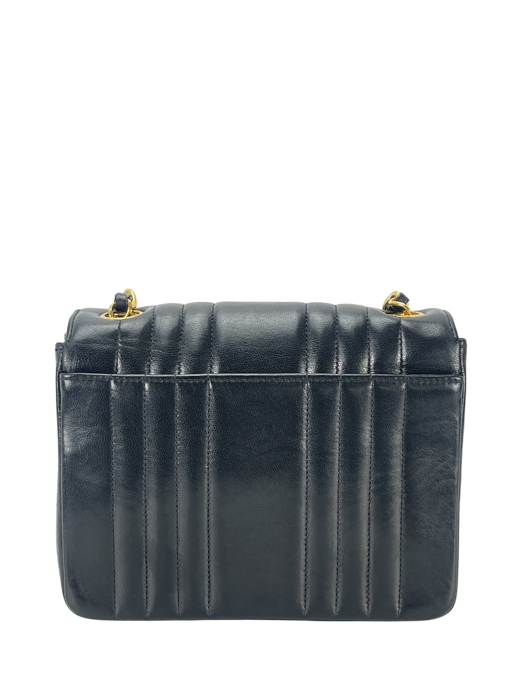 CHANEL - Lambskin Black Skin Turnlock Shoulder Bag 