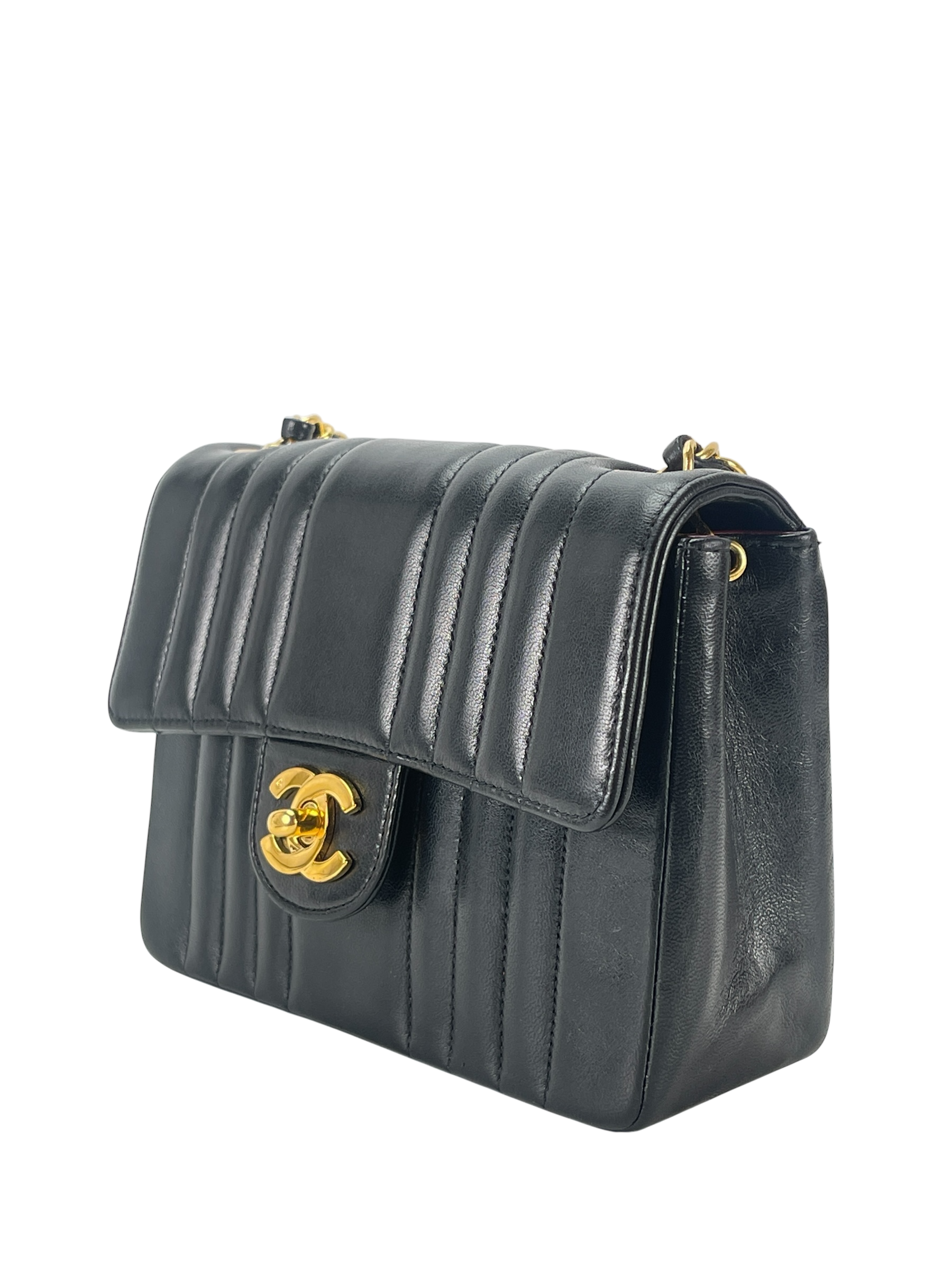 CHANEL - Lambskin Black Skin Turnlock Shoulder Bag 