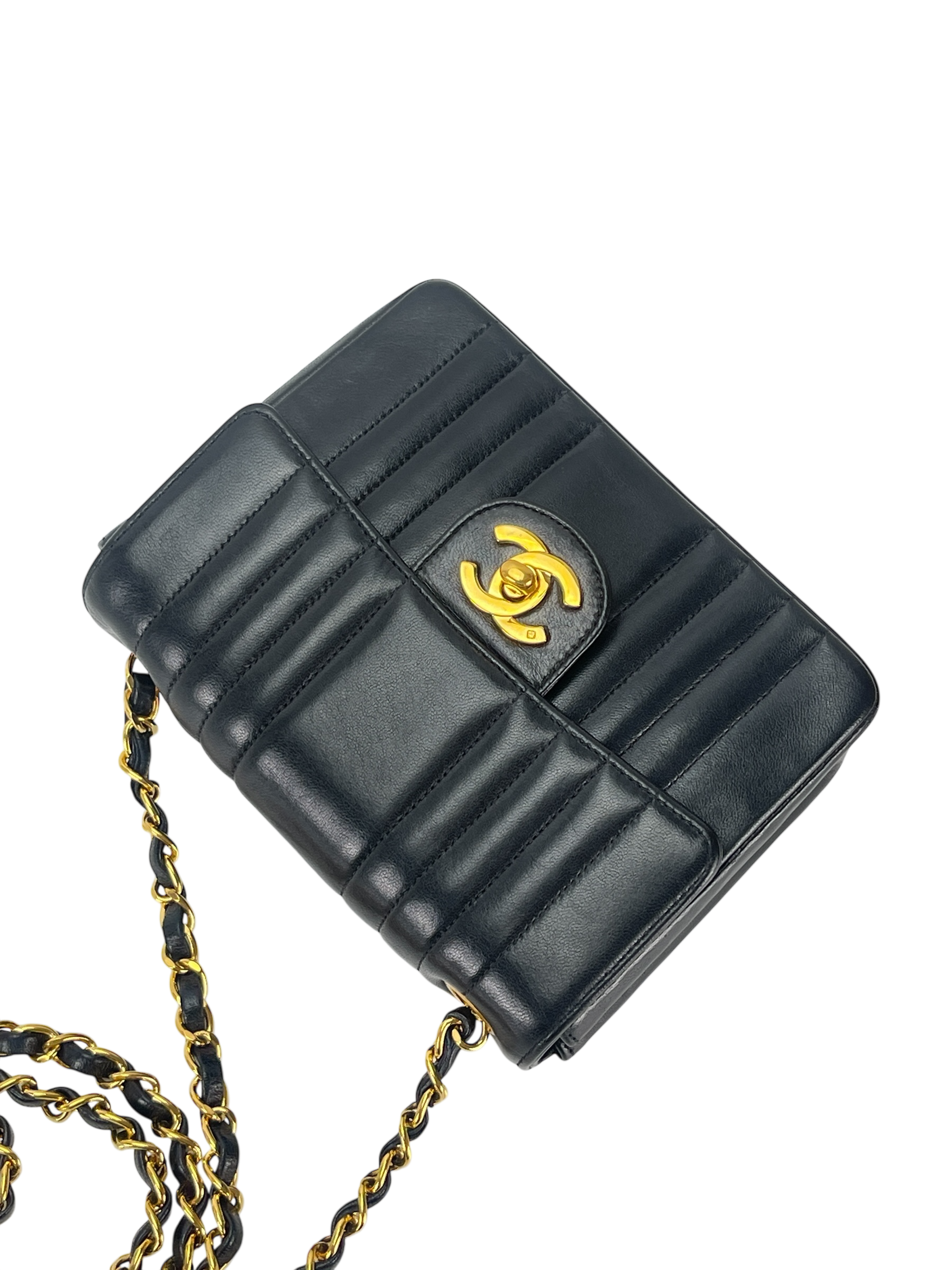 CHANEL - Lambskin Black Skin Turnlock Shoulder Bag 