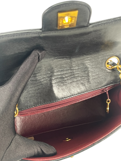 CHANEL - Lambskin Black Skin Turnlock Shoulder Bag 