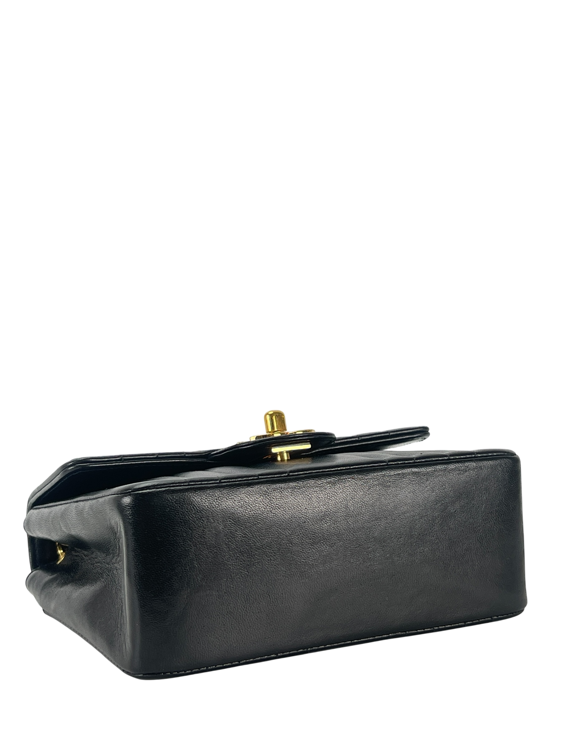 CHANEL - Lambskin Black Skin Turnlock Shoulder Bag 