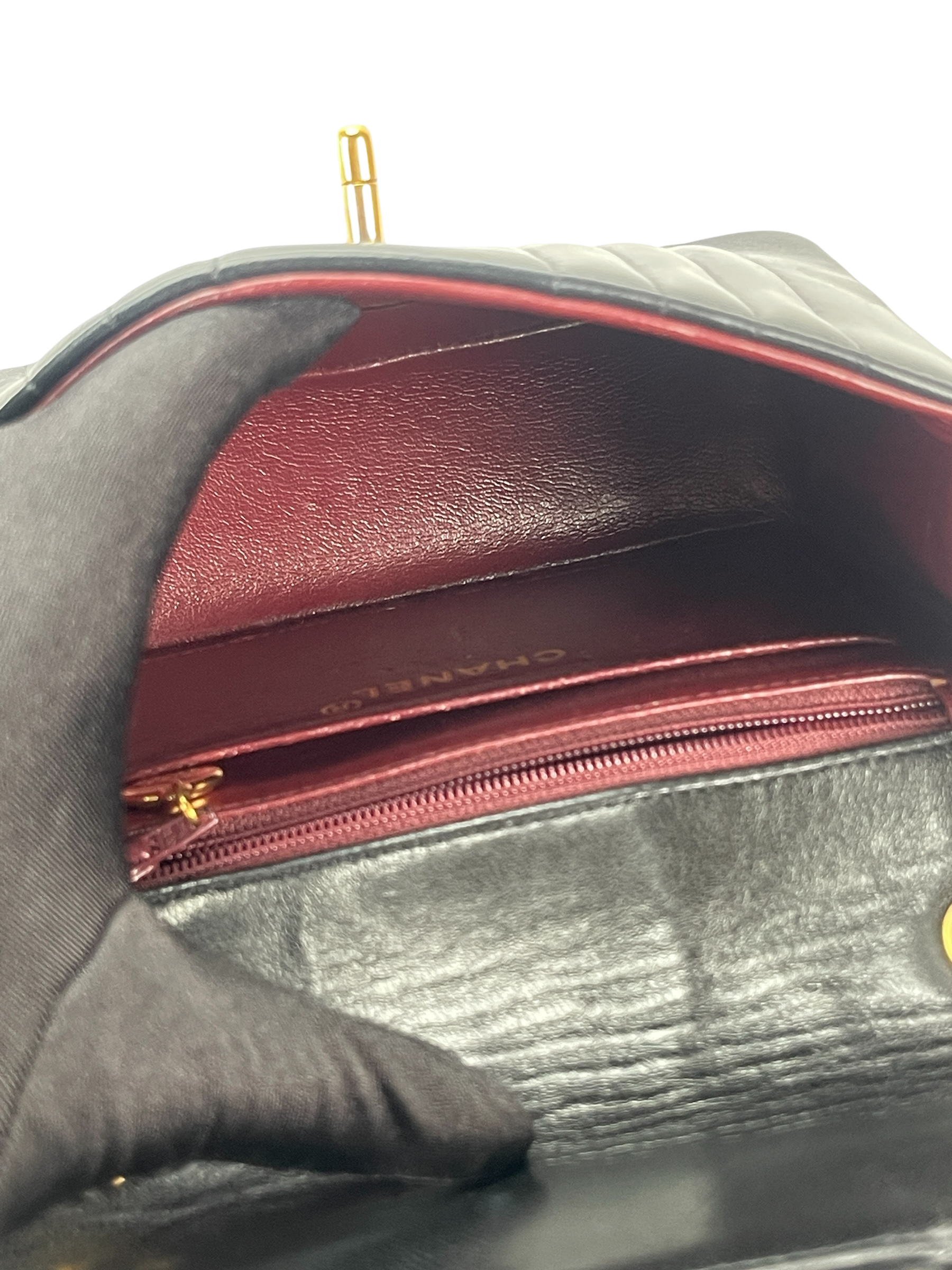 CHANEL - Lambskin Black Skin Turnlock Shoulder Bag 