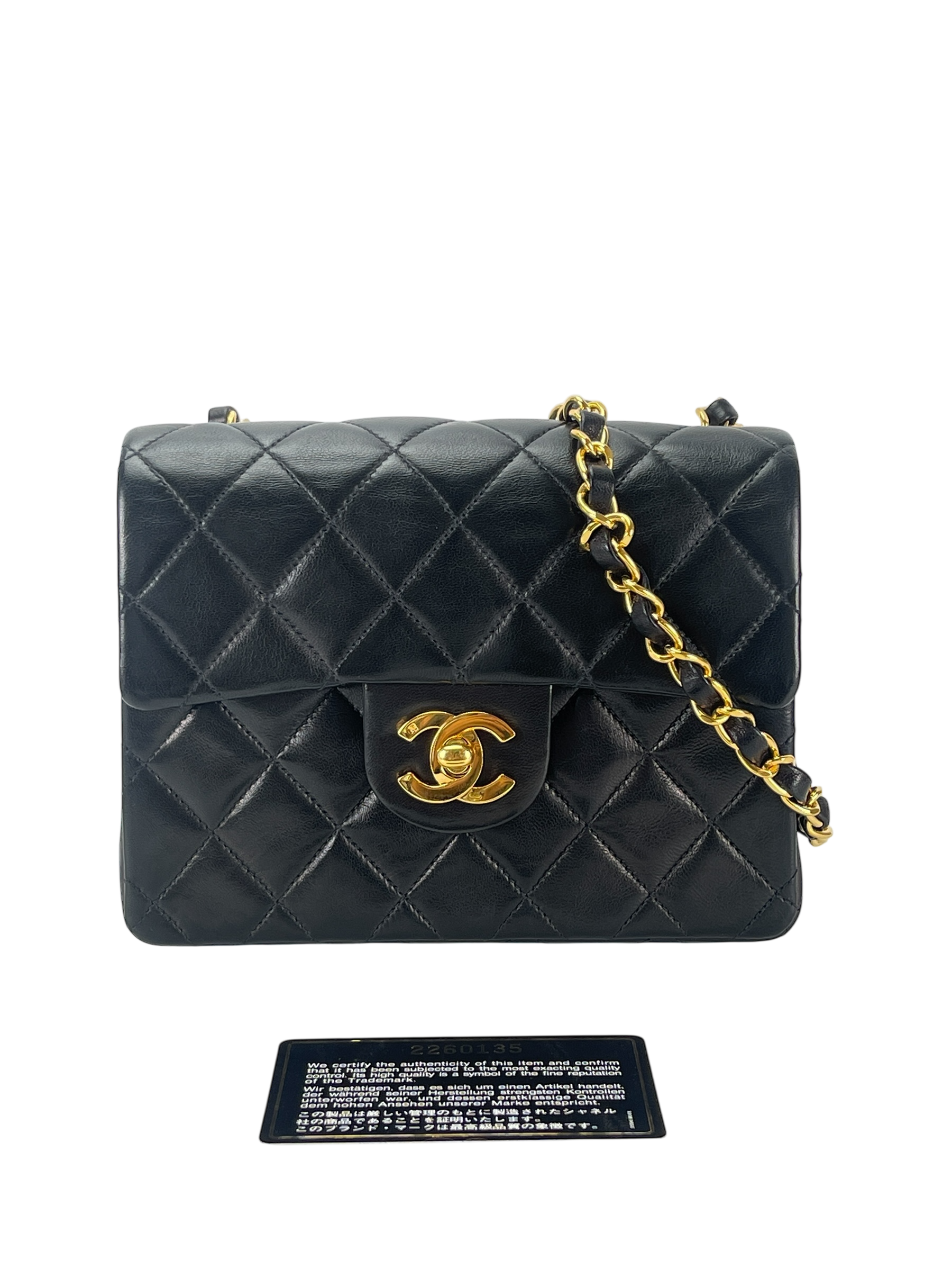 CHANEL - Mini Square Shoulder Bag Black Lambskin Gold Hardware
